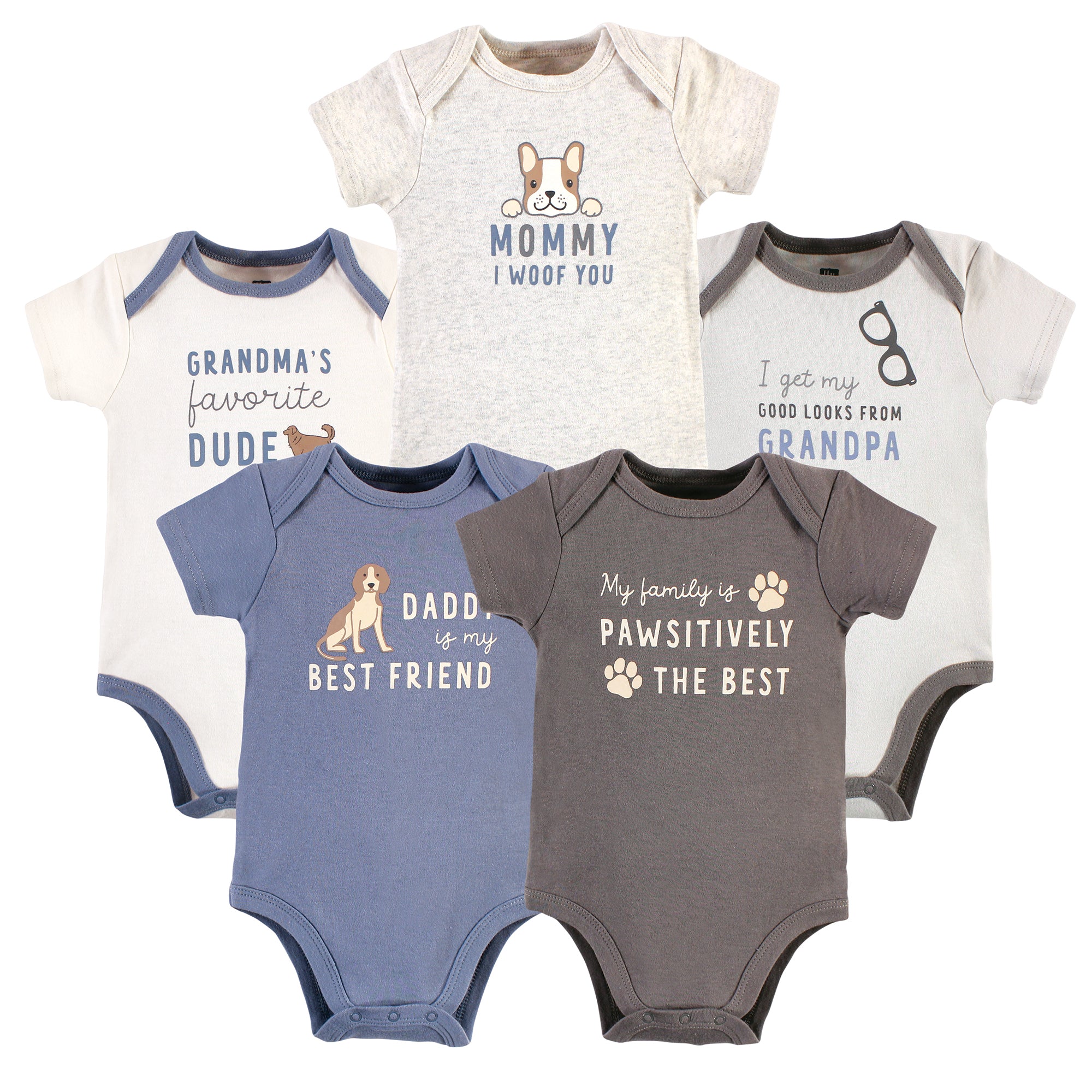 Boys Essentials Bodysuits 5-Pack, Happy Hounds