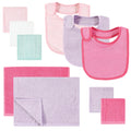 Girls Rayon Bib, Burp Cloth and Washcloth Set, Lavender Rose
