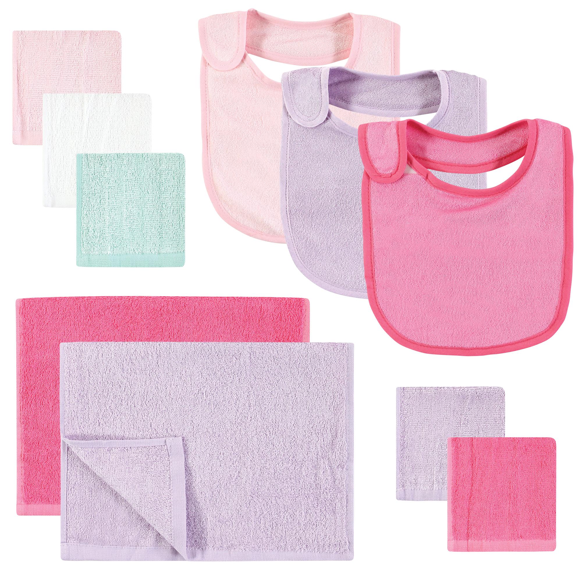 Girls Rayon Bib, Burp Cloth and Washcloth Set, Lavender Rose