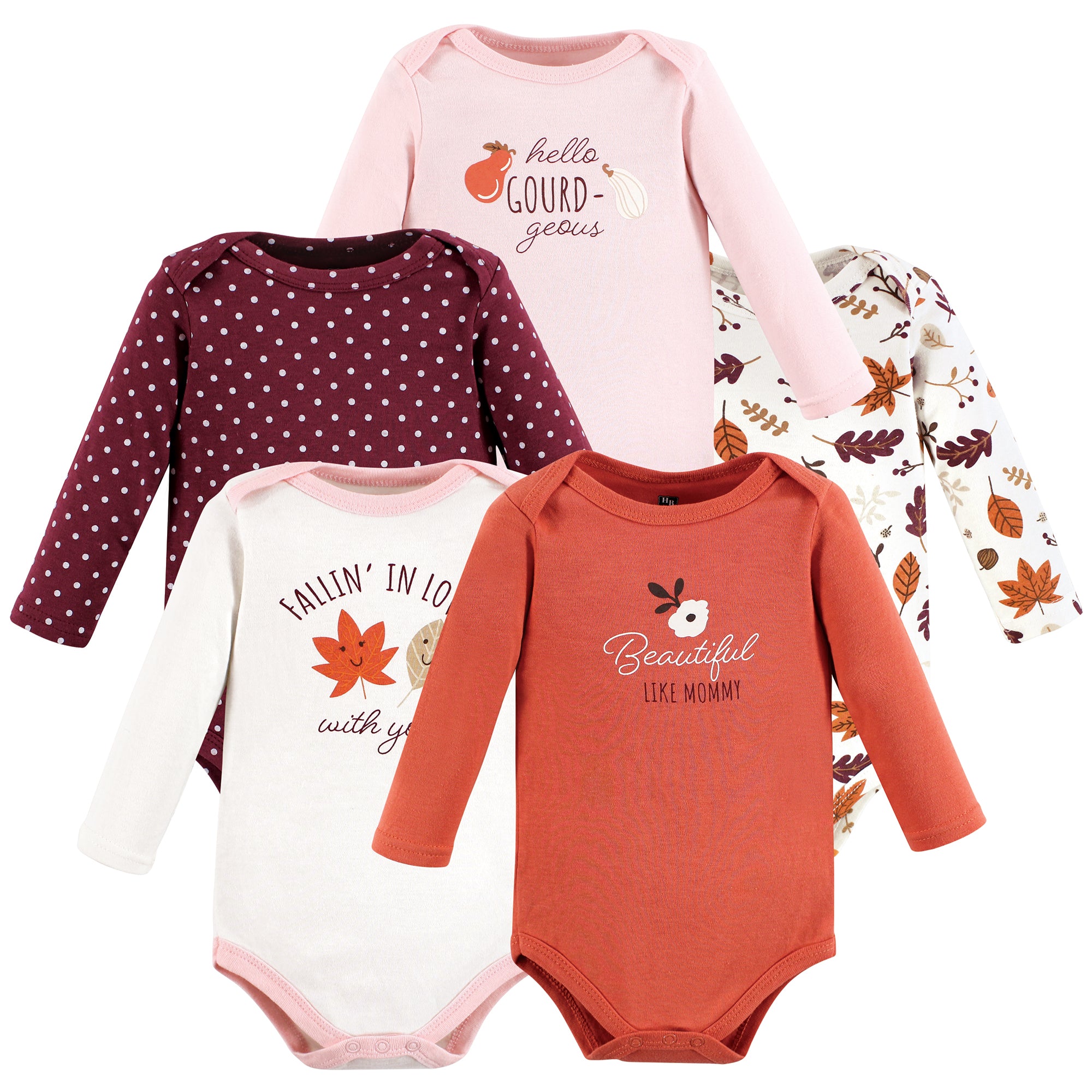 Girls Long Sleeve Bodysuits 5-Pack, Blush Autumn