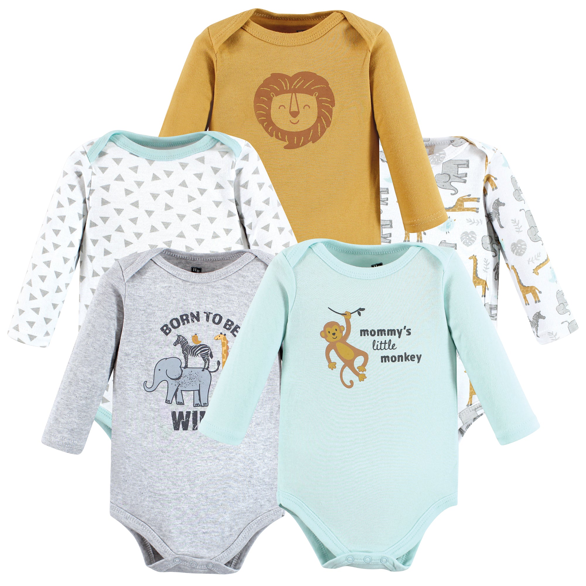 Boys Long Sleeve Bodysuits 5-Pack, Cuddly Chimp