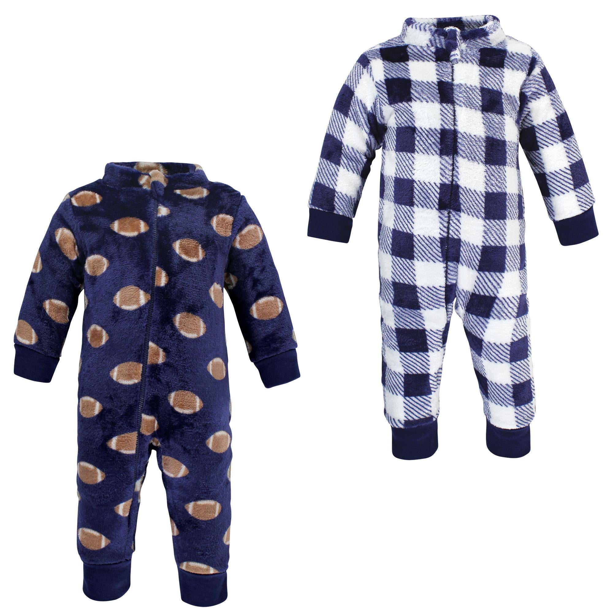 Boys Cozy Soft Plush Jumpsuits, Gridiron Azure