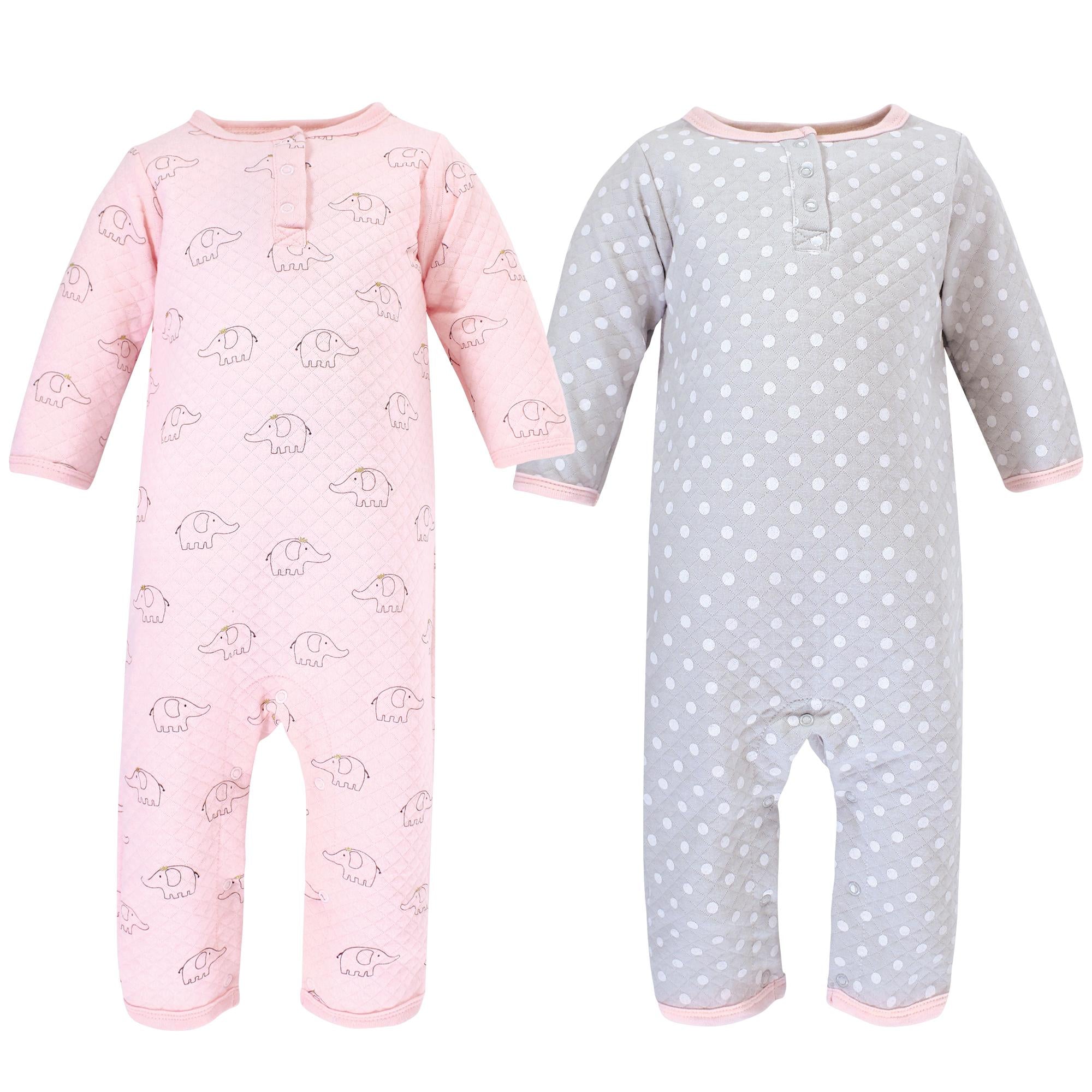 Girls Quilted Coveralls, Blush Slate Elephant