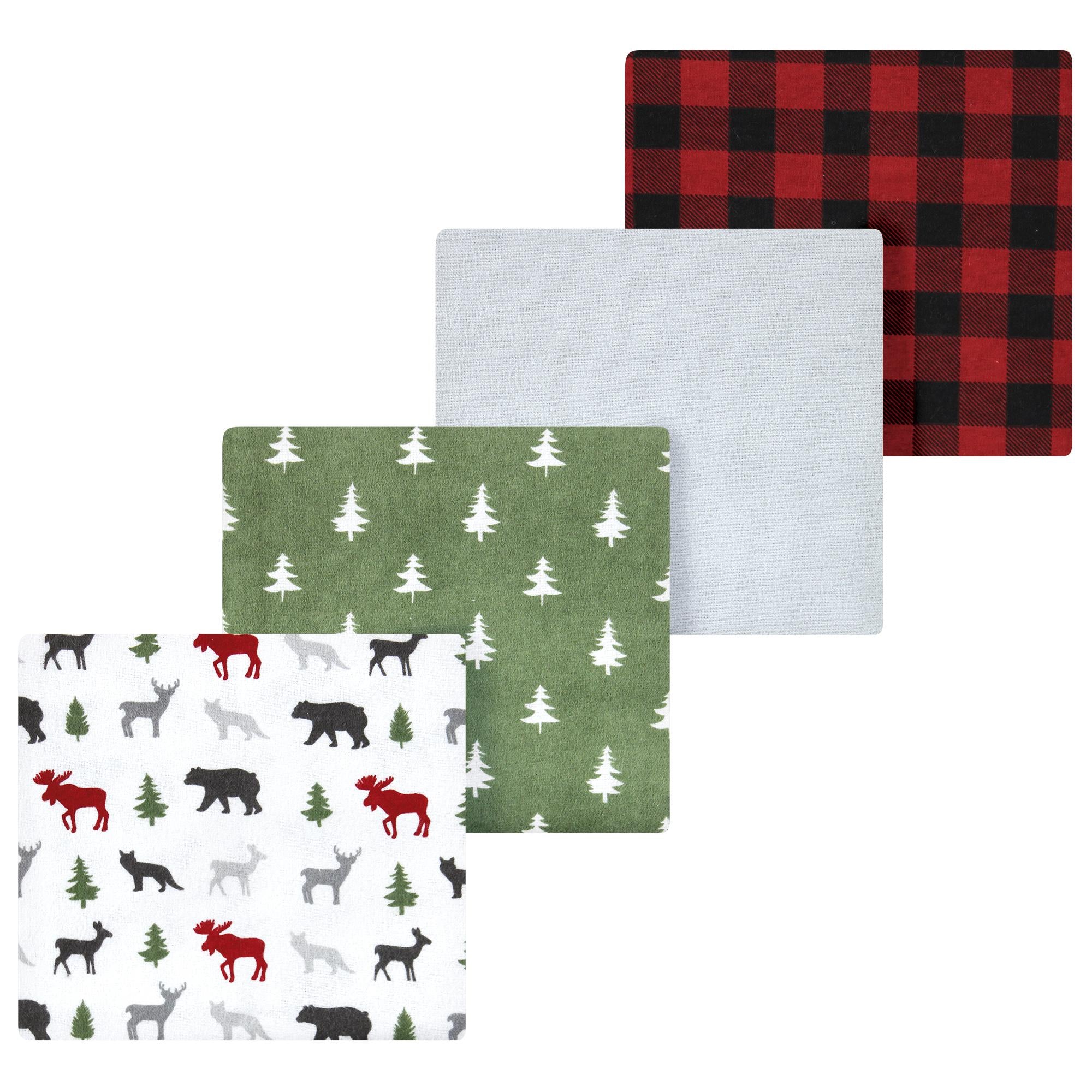 Unisex Flannel Receiving Blankets Bundle, Festive Evergreens