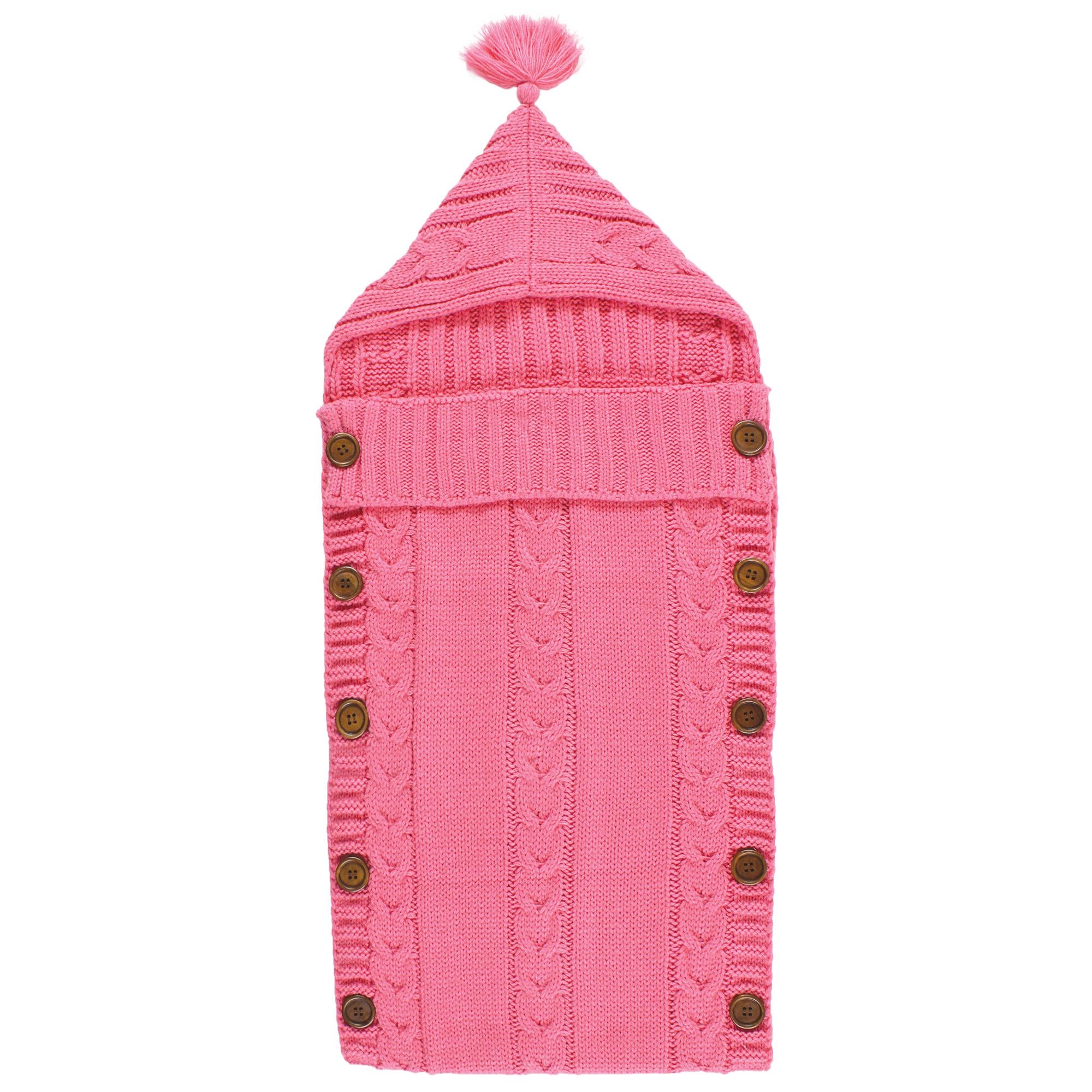 Girls Knitted Stroller Wrap, Bright Petal Pink