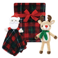 Unisex Toy and Plush Blanket Set, St. Nick & Reindeer Check
