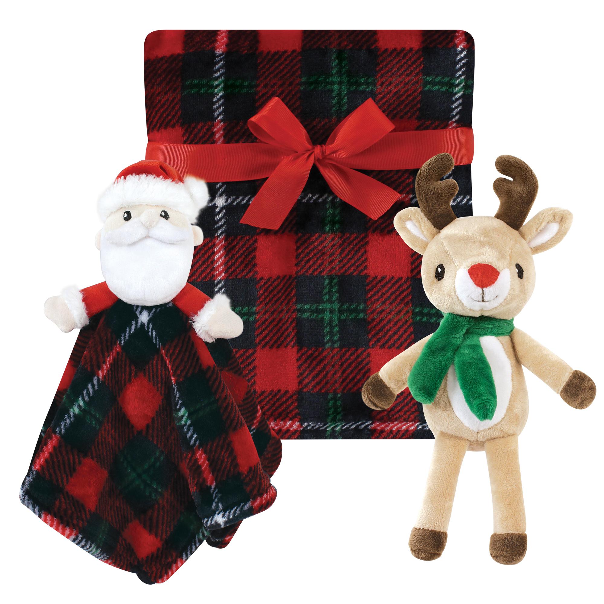 Unisex Toy and Plush Blanket Set, St. Nick & Reindeer Check