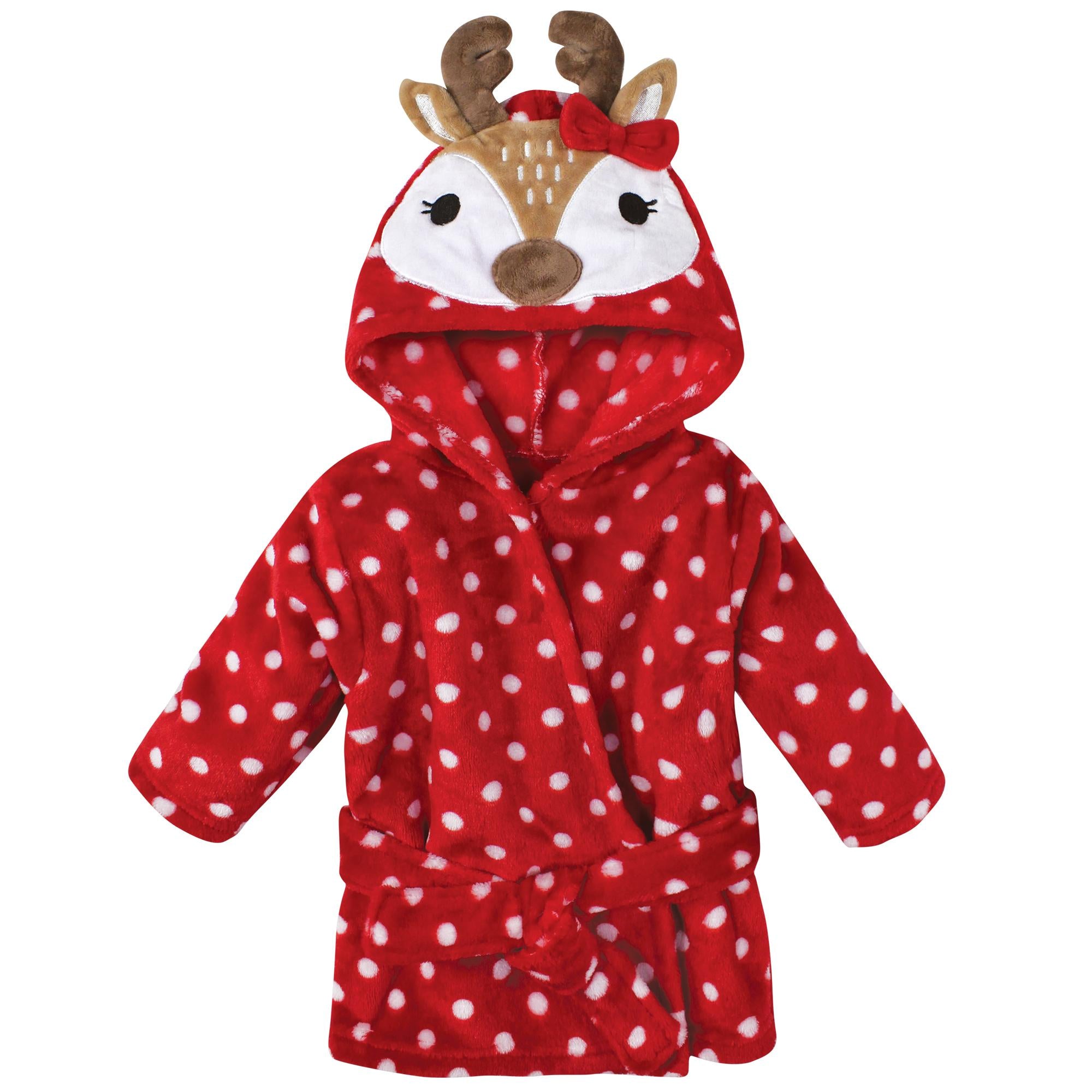 Unisex Animal Face Plush Bathrobe, Festive Caribou