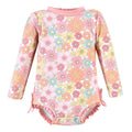 Girls Rashguard Swimsuit, Retro Floral Bloom