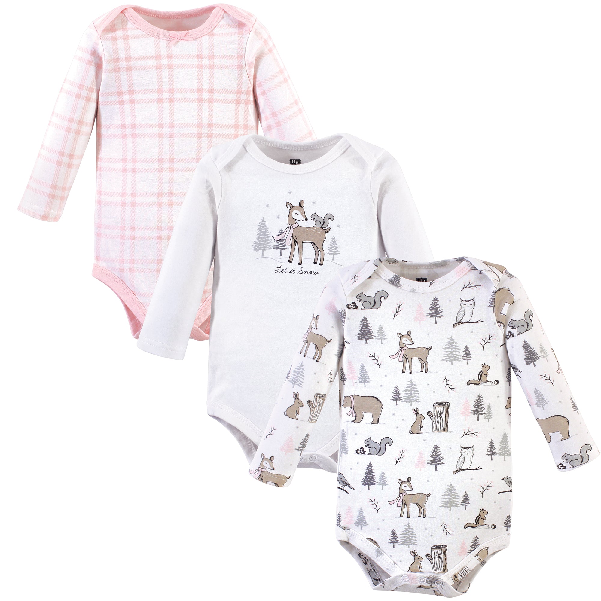 Girls Long Sleeve Bodysuits 3-Pack, Frosty Pine Grove