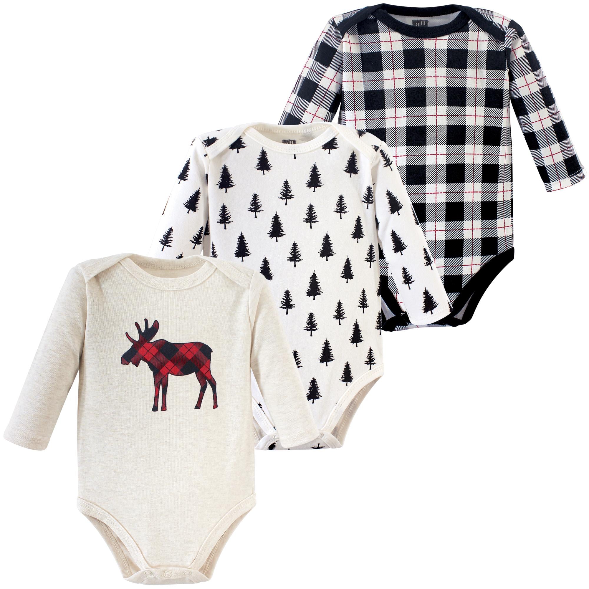 Boys Long Sleeve Bodysuits 3-Pack, Wilderness Moose