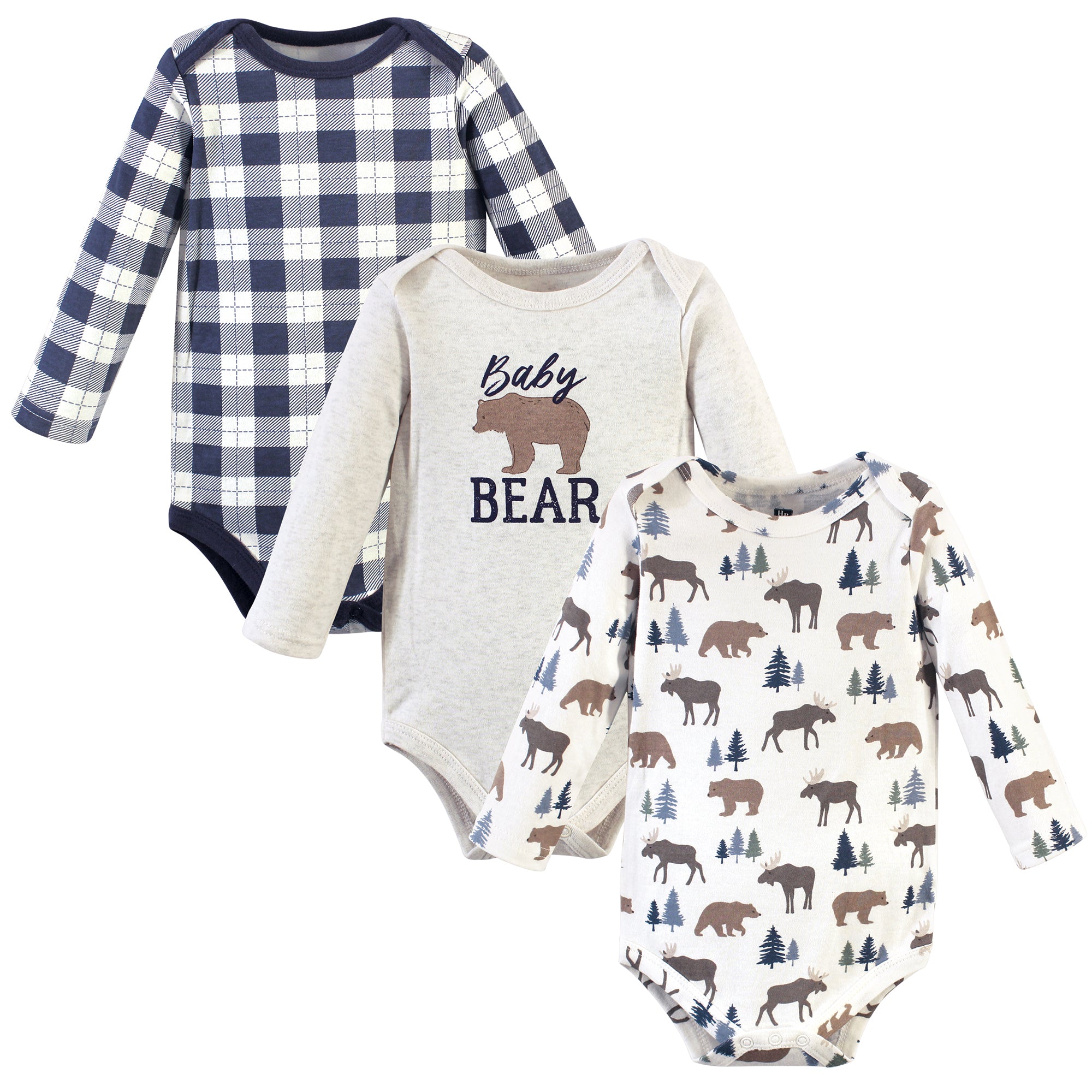 Boys Long Sleeve Bodysuits 3-Pack, Northwoods Buddies
