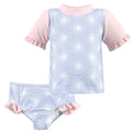 Girls Rashguard Swimsuit Set, Azure Blossom