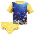 Girls Rashguard Swimsuit Set, Peachy Lagoon