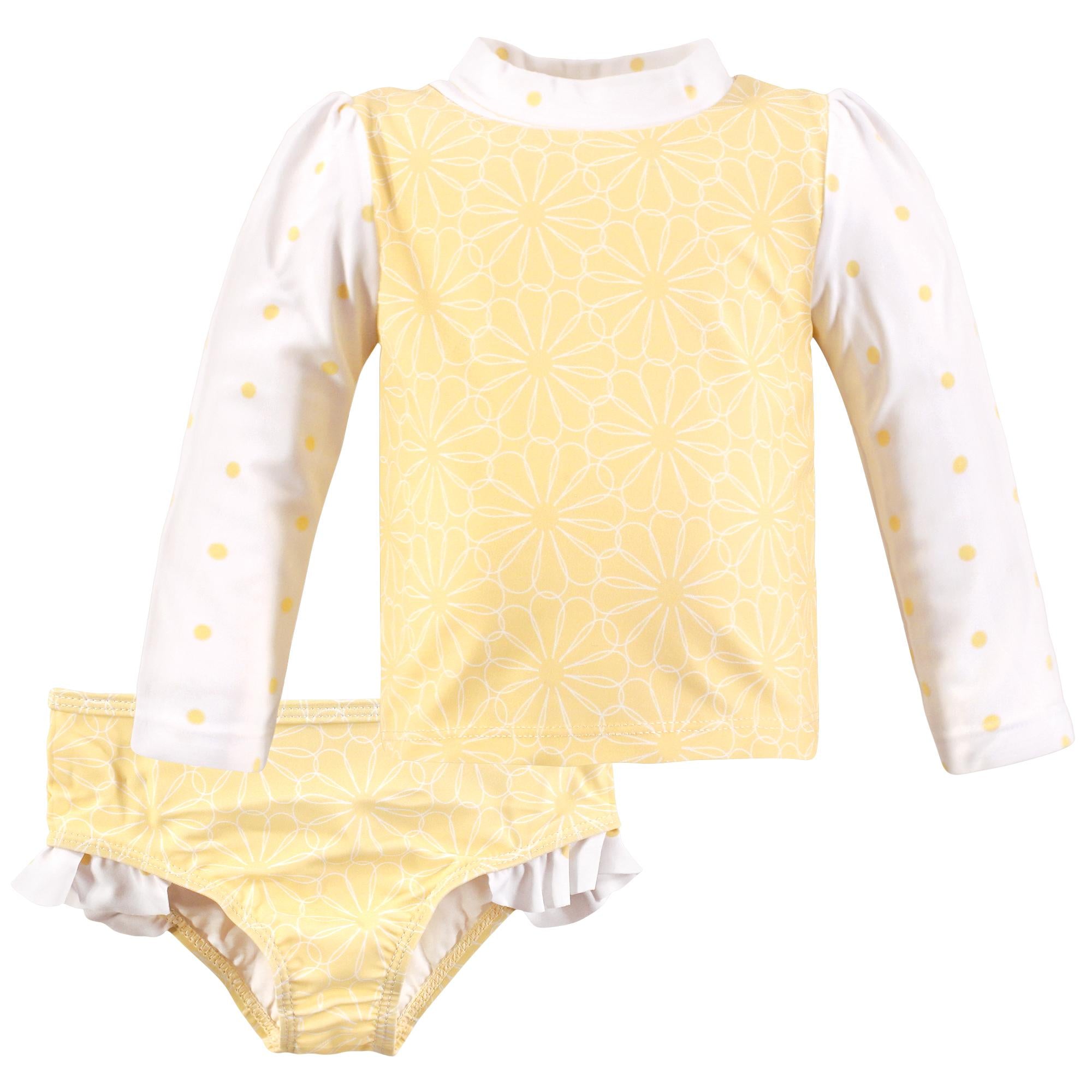 Girls Rashguard Swimsuit Set, Sunny Blossom