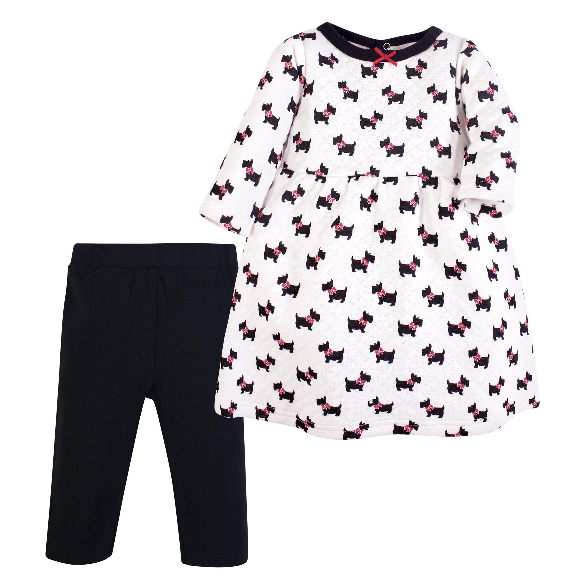 Girls Quilted Dress and Leggings Set, Little Scottie Print