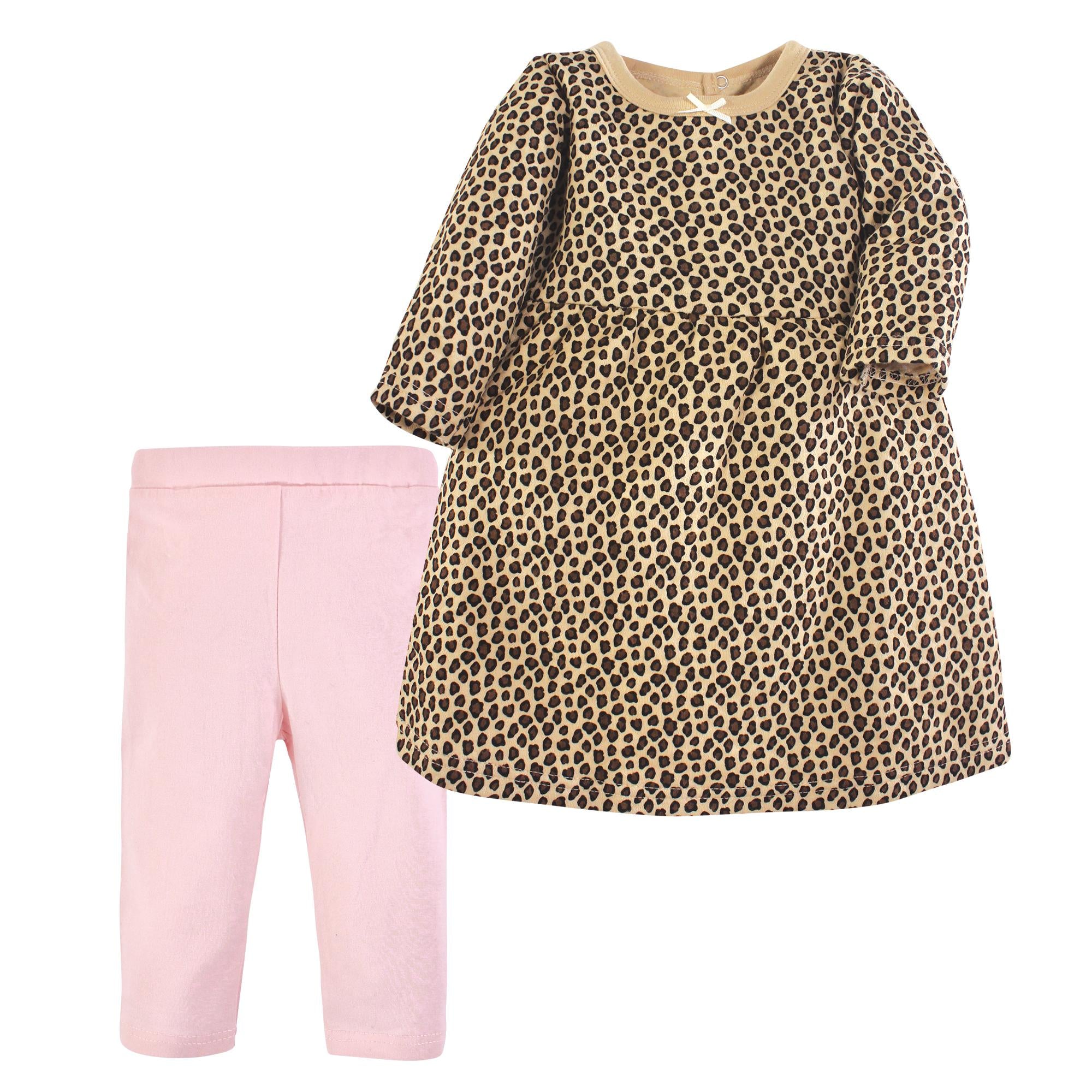 Girls Quilted Dress and Leggings Set, Blush Wildcat