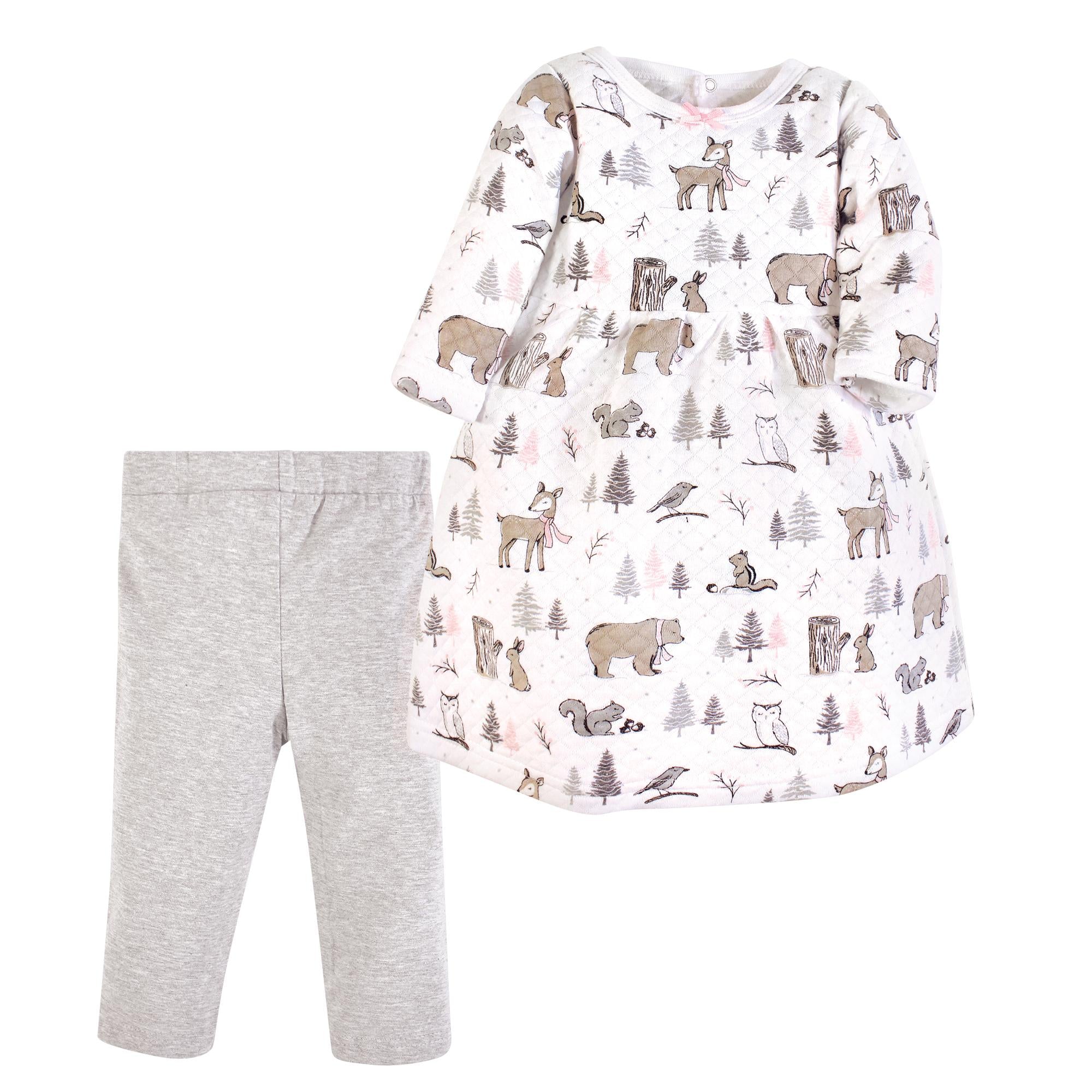Girls Quilted Dress and Leggings Set, Frosty Pine Grove