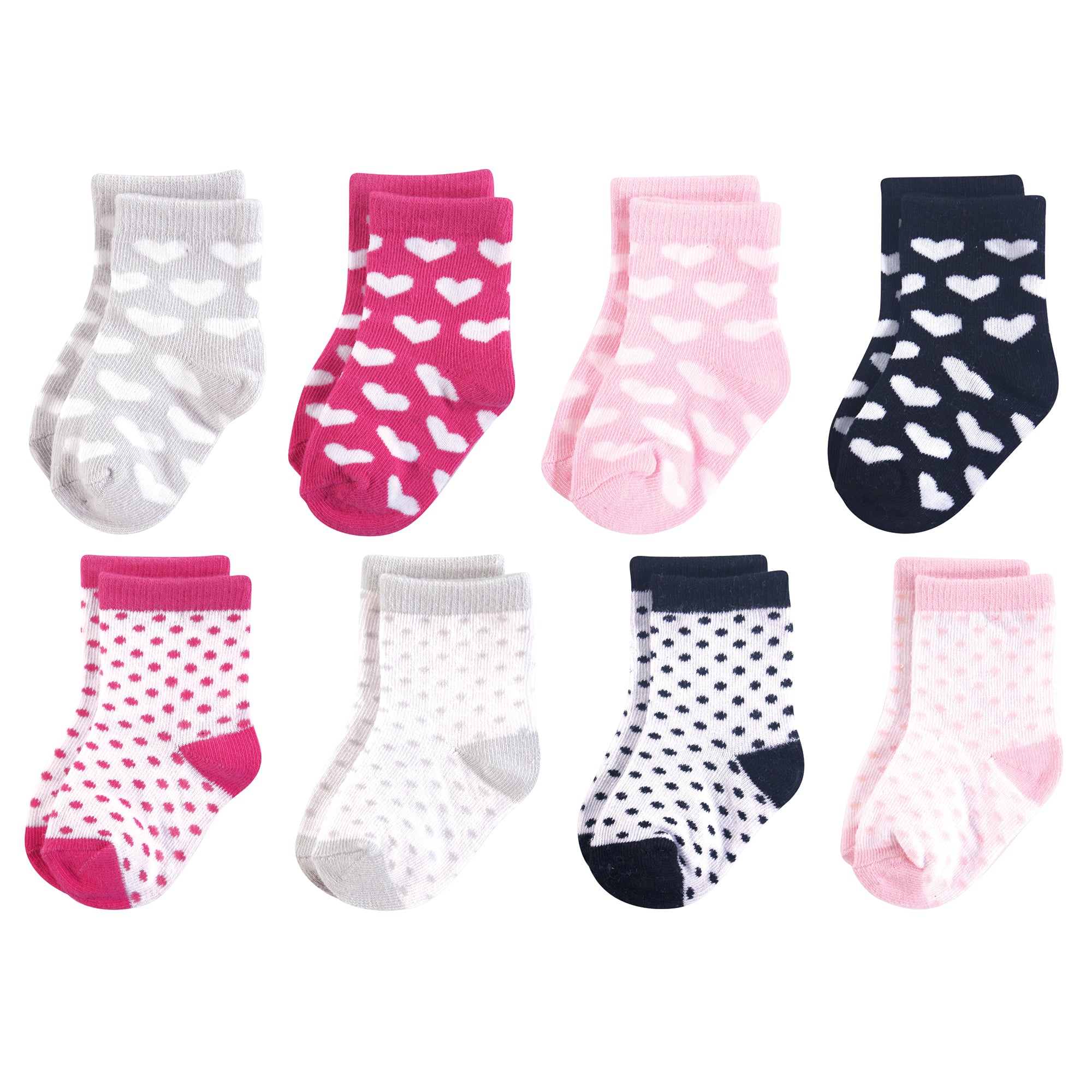 Girls Essentials Socks, Onyx Blossom Hearts
