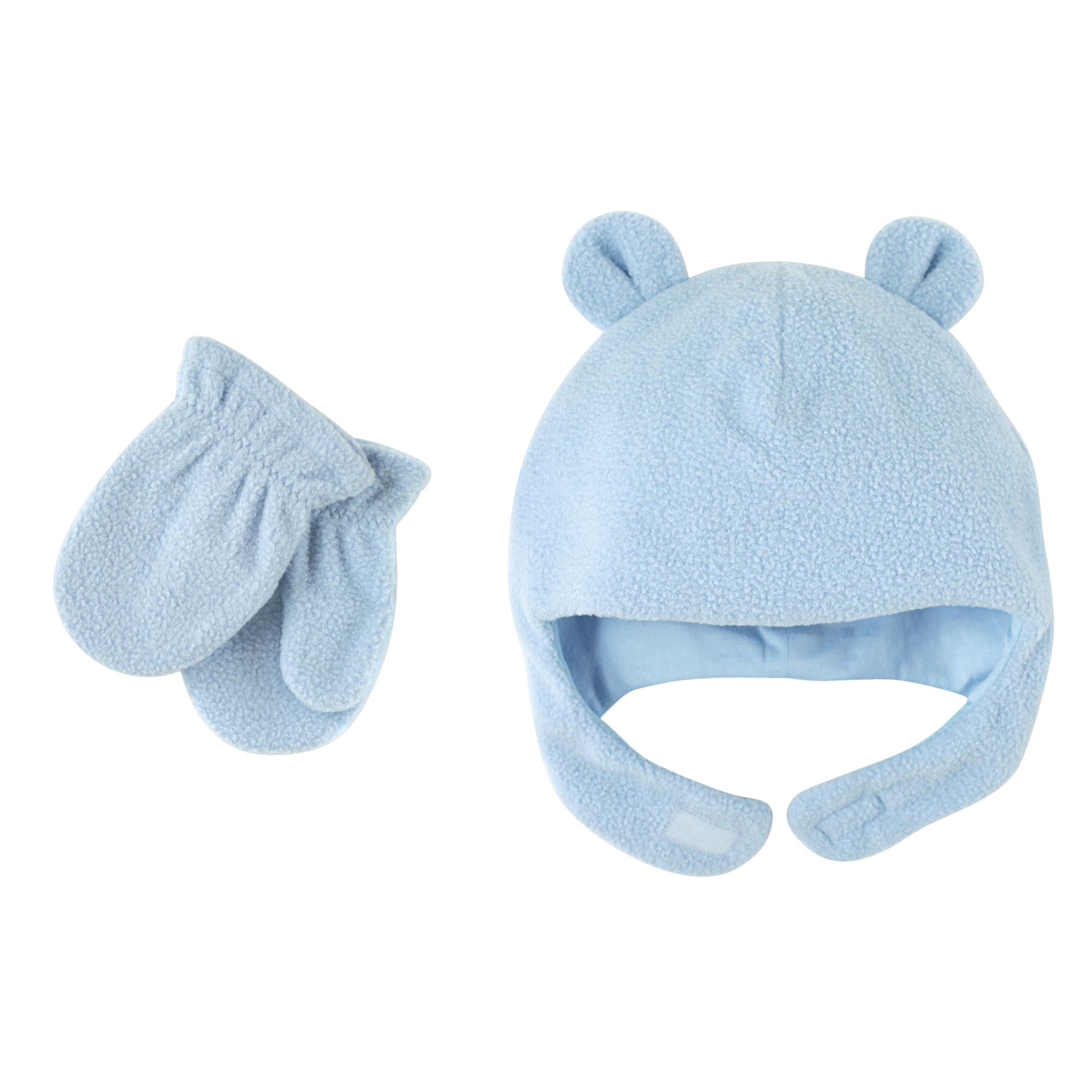 Boys Winter Beary Hat and Mitten Set, Soft Sky