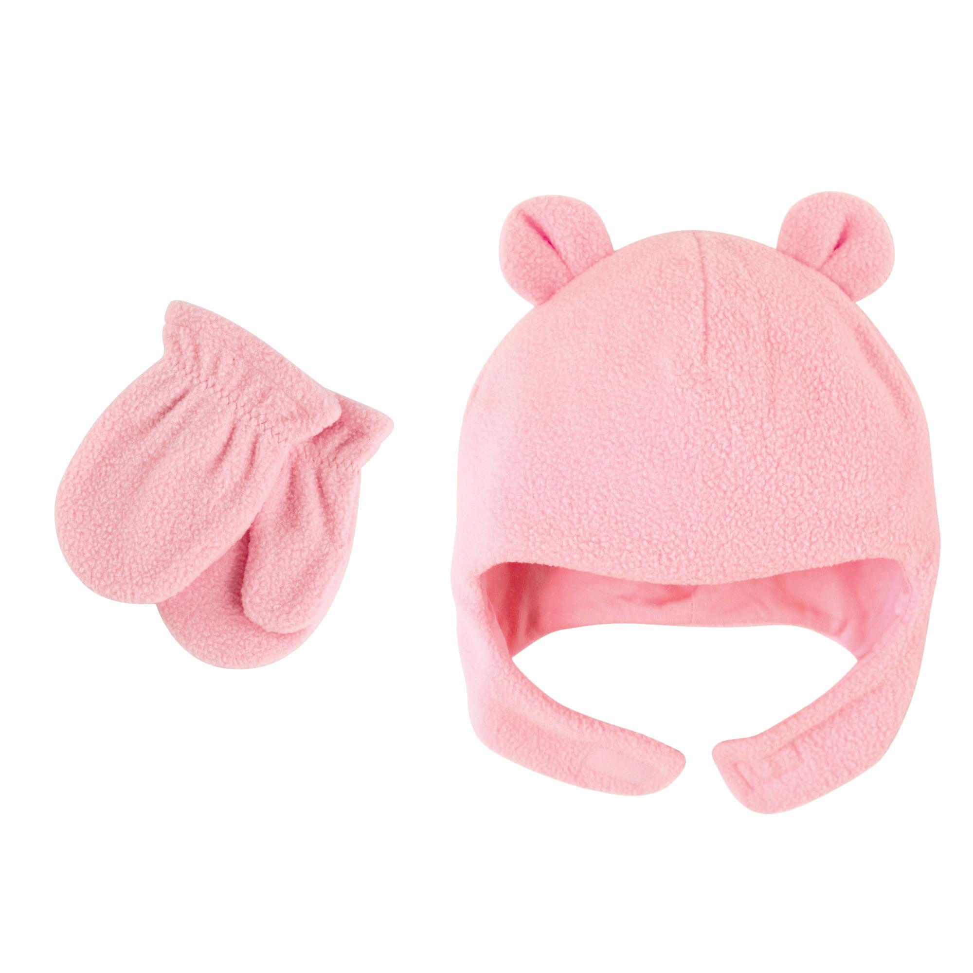 Girls Winter Beary Hat and Mitten Set, Blossom Pink
