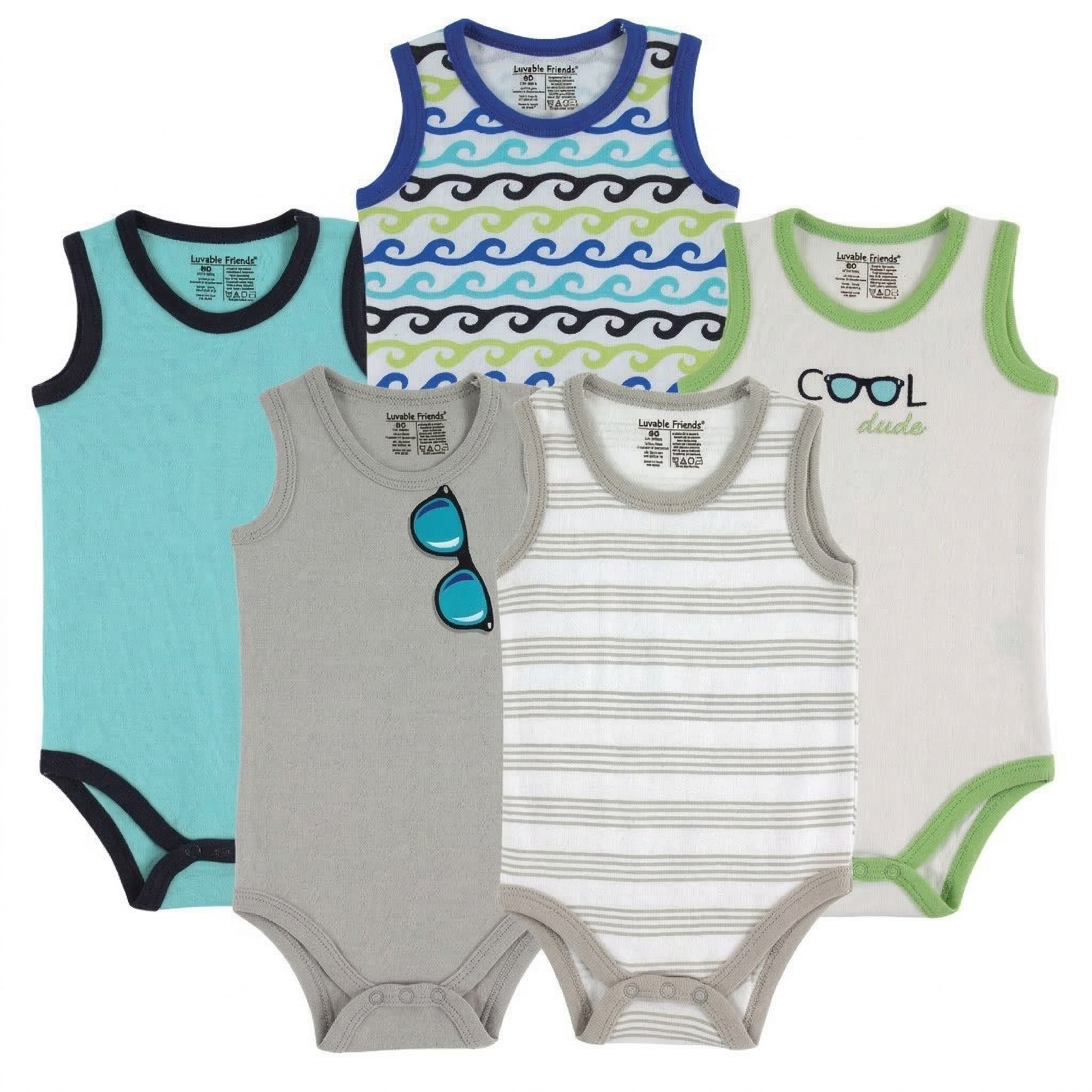 Boys Lightweight Sleeveless Bodysuits, Sunny Blue Shades