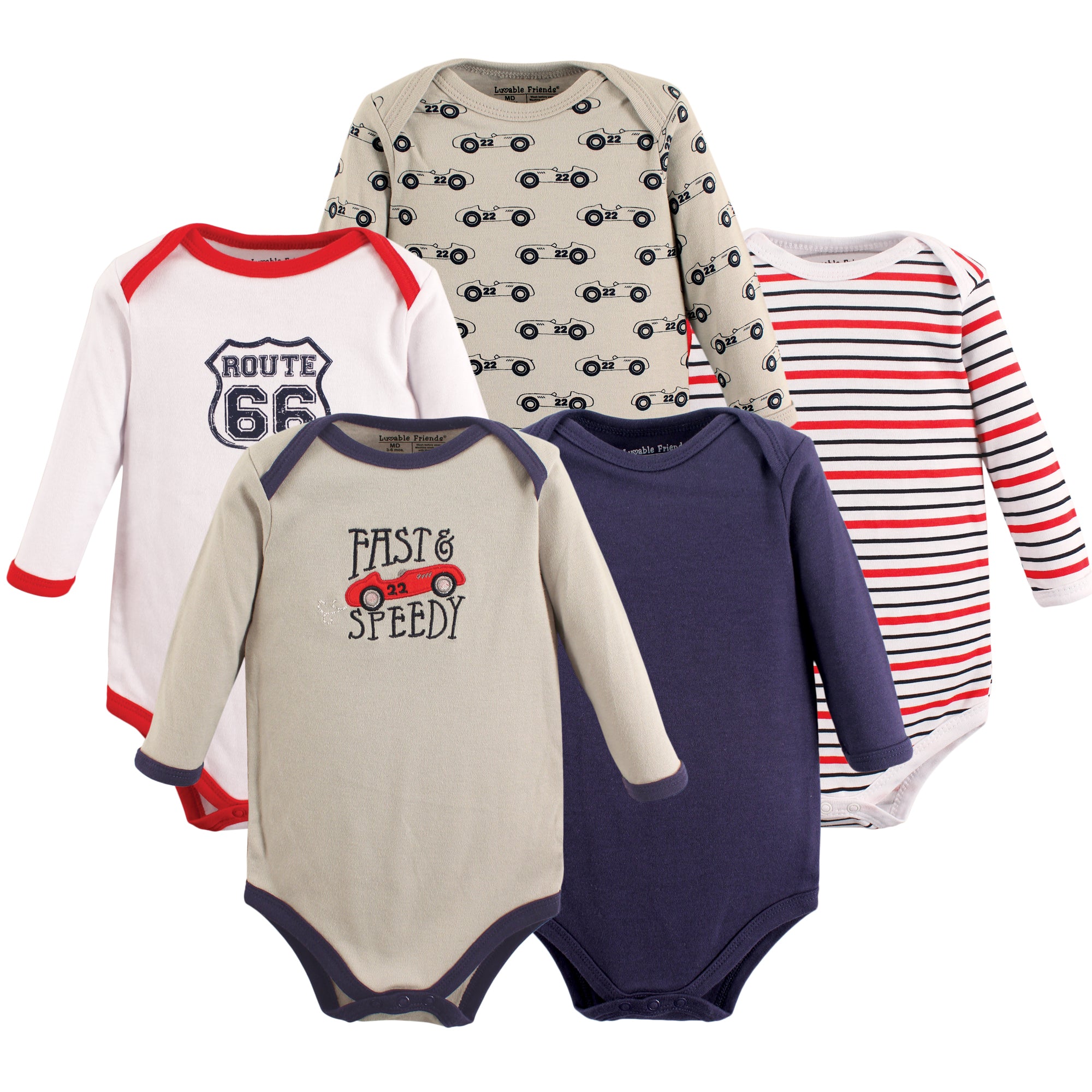Boys Long Sleeve Bodysuits, Turbo Tracks