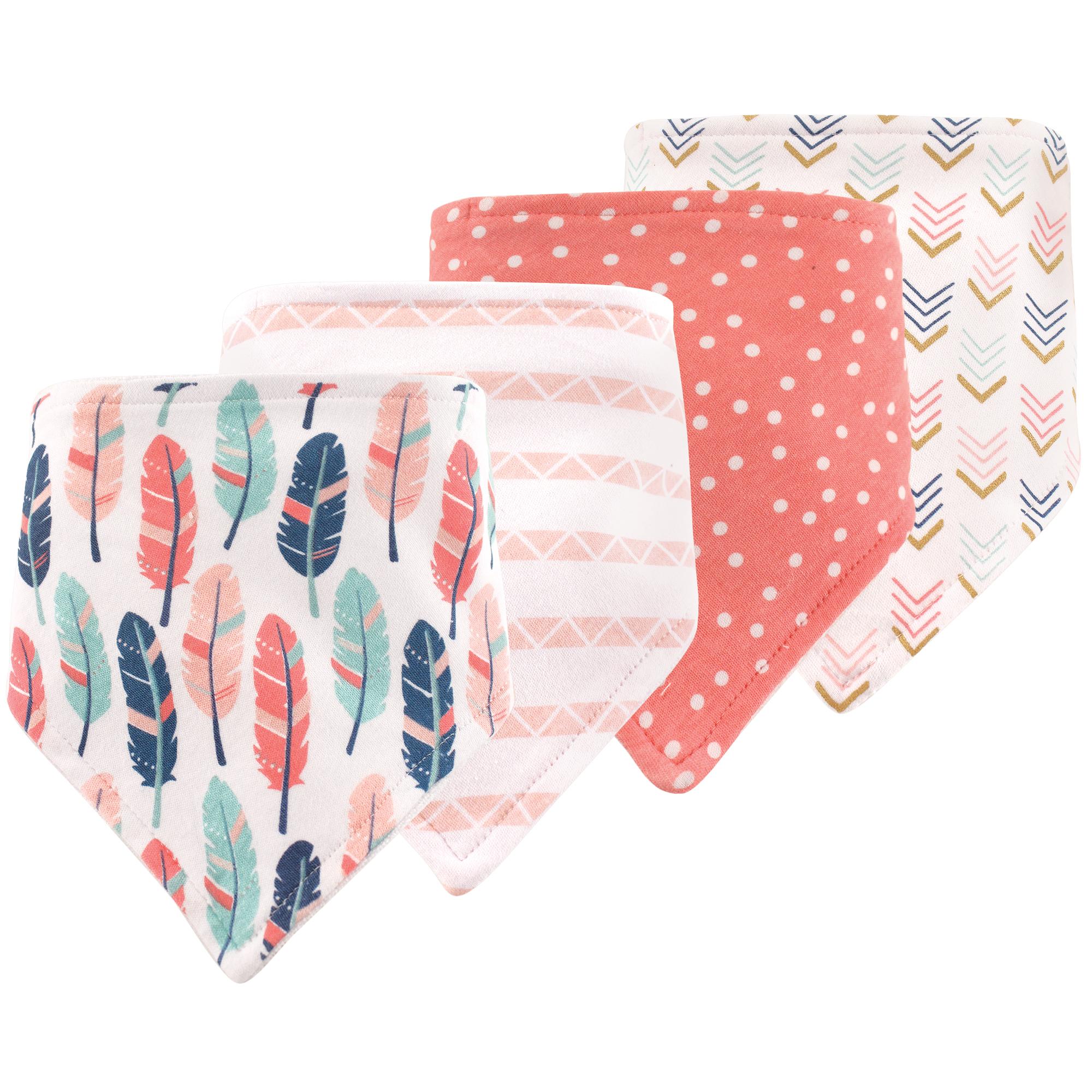 Girls Bandana Bibs Set, Soft Pink Plumage