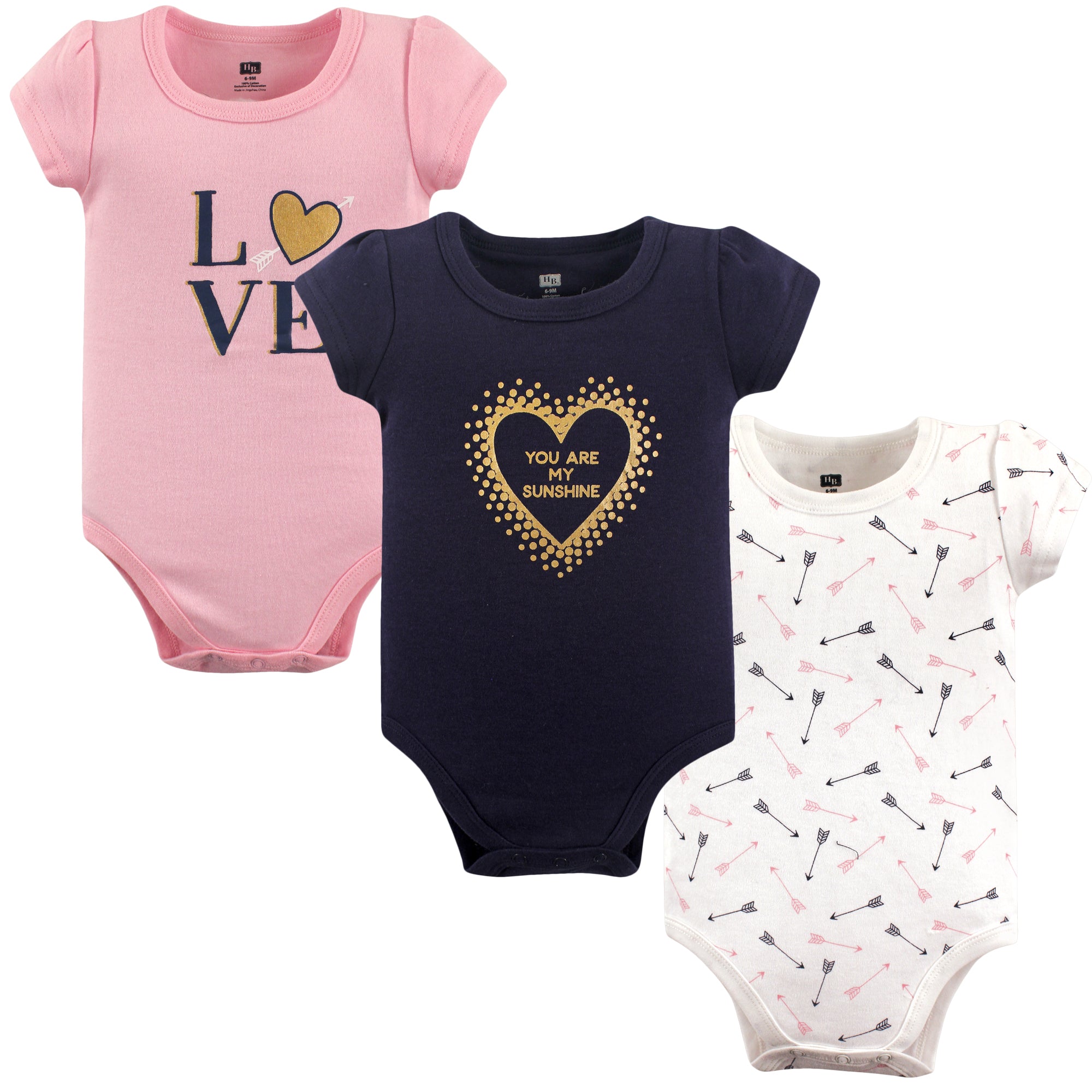 Girls Essentials Bodysuits 3-Pack, Blush Hearts