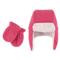Girls Cozy Winter Trapper Hat and Mittens Set, Berry Petal