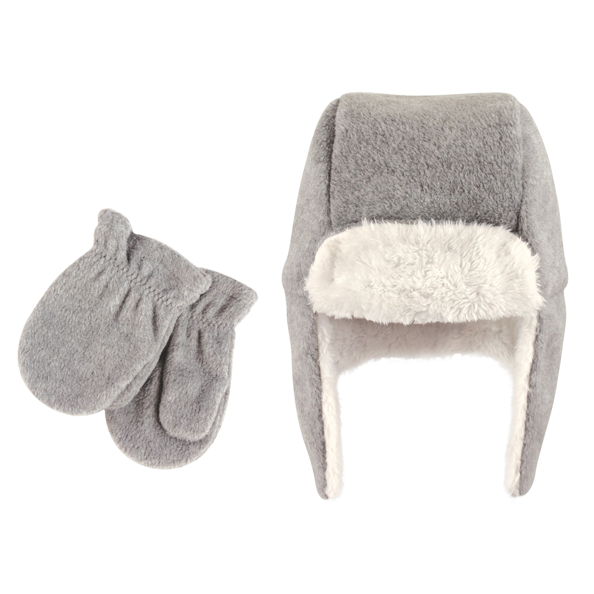 Unisex Cozy Winter Trapper Hat and Mittens Set, Cloudy Pebble