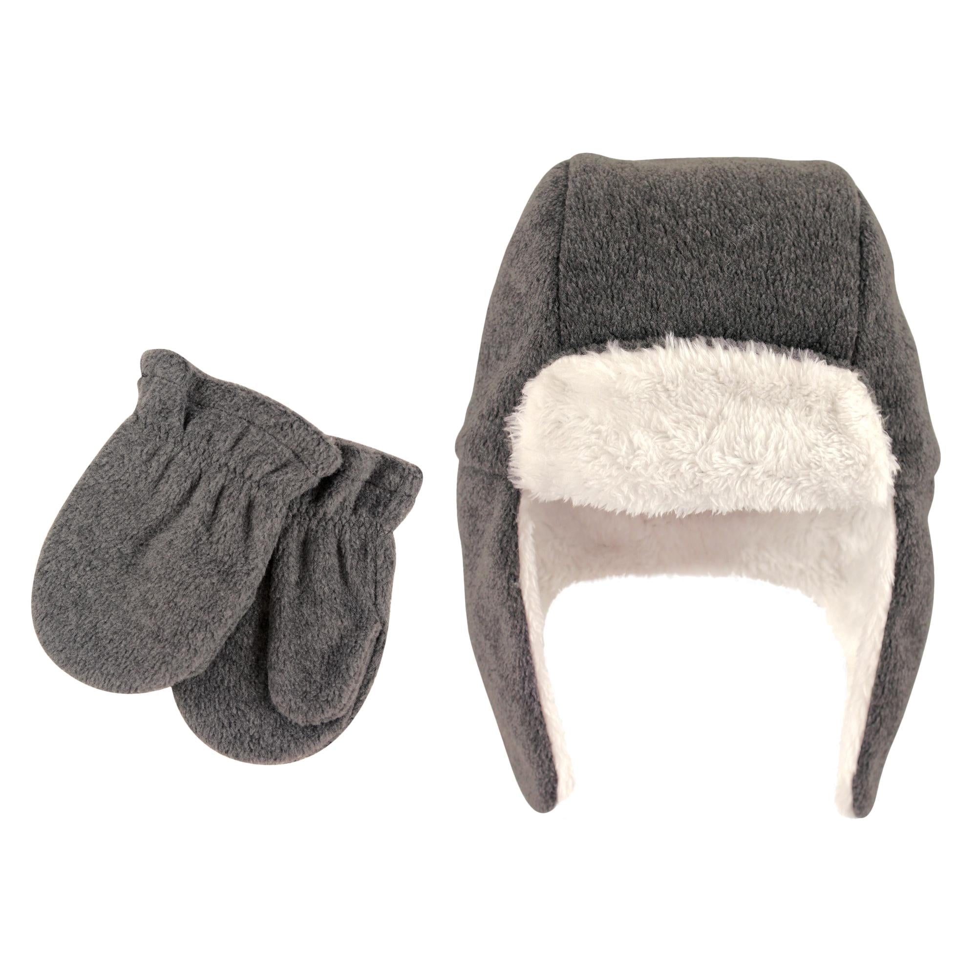 Unisex Cozy Winter Trapper Hat and Mittens Set, Cloudy Slate