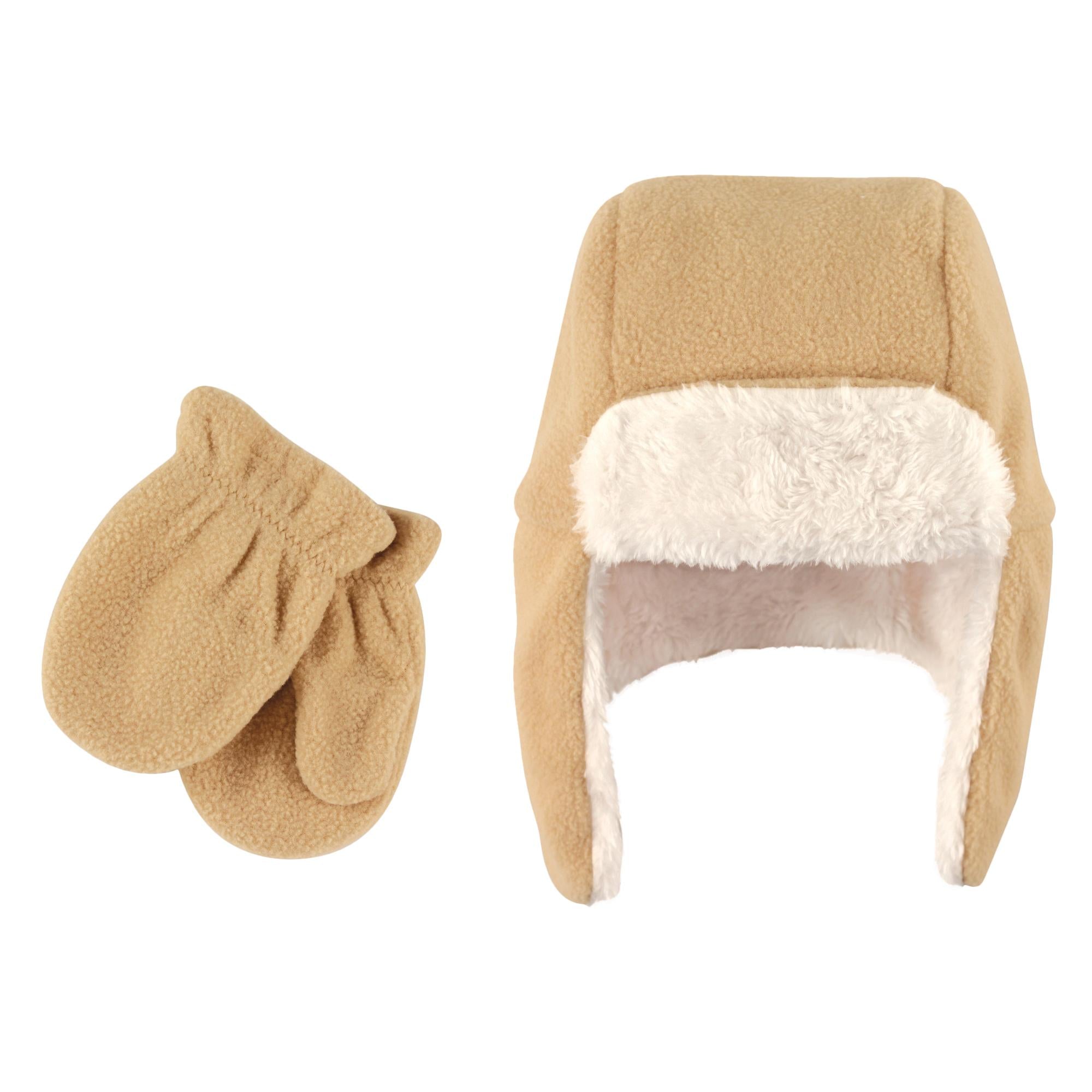 Unisex Cozy Winter Trapper Hat and Mittens Set, Sandy Fawn
