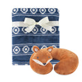 Boys Plush Blanket and Neck Pillow Bundle, Smart Blue Fox