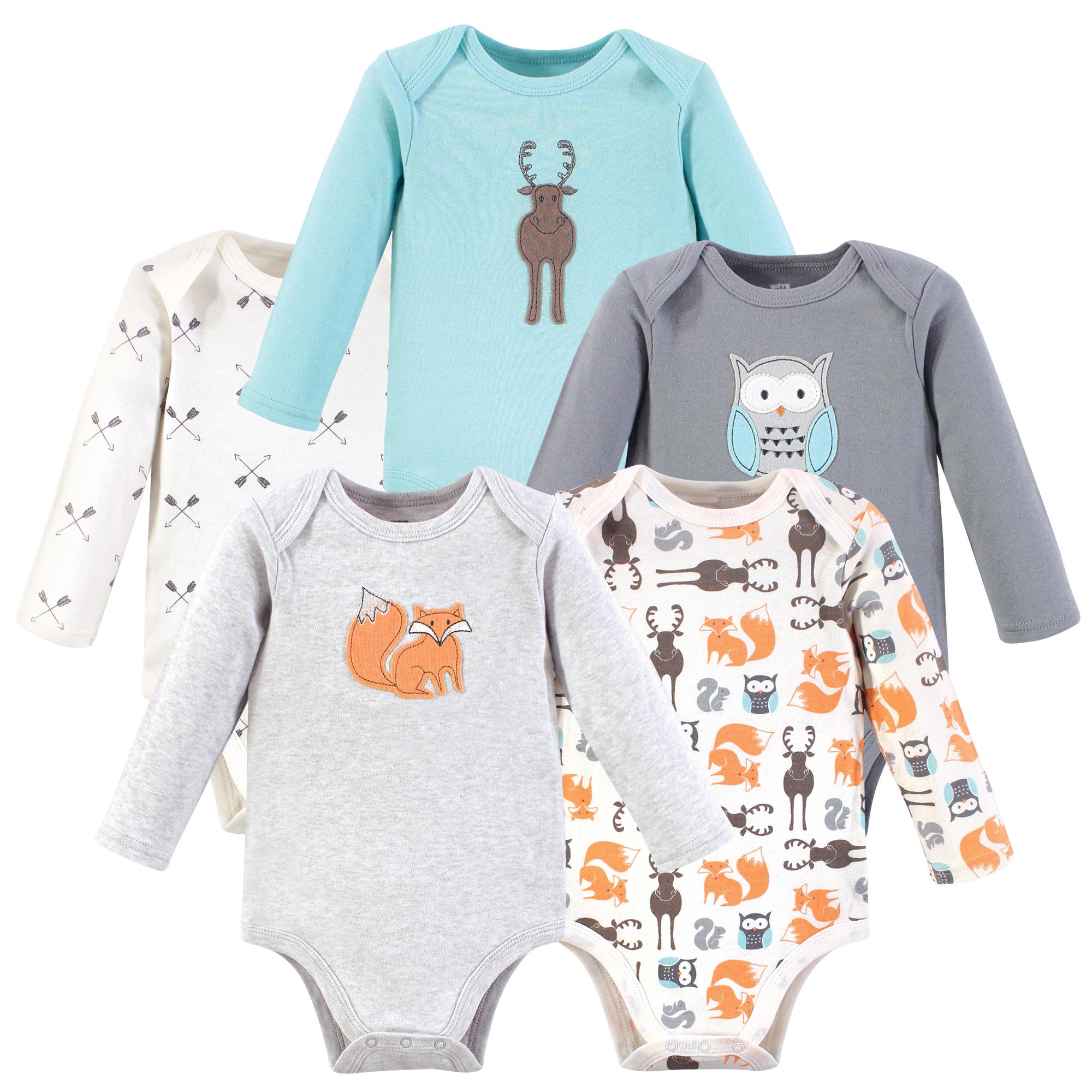 Unisex Long Sleeve Bodysuits 5-Pack, Misty Woodland