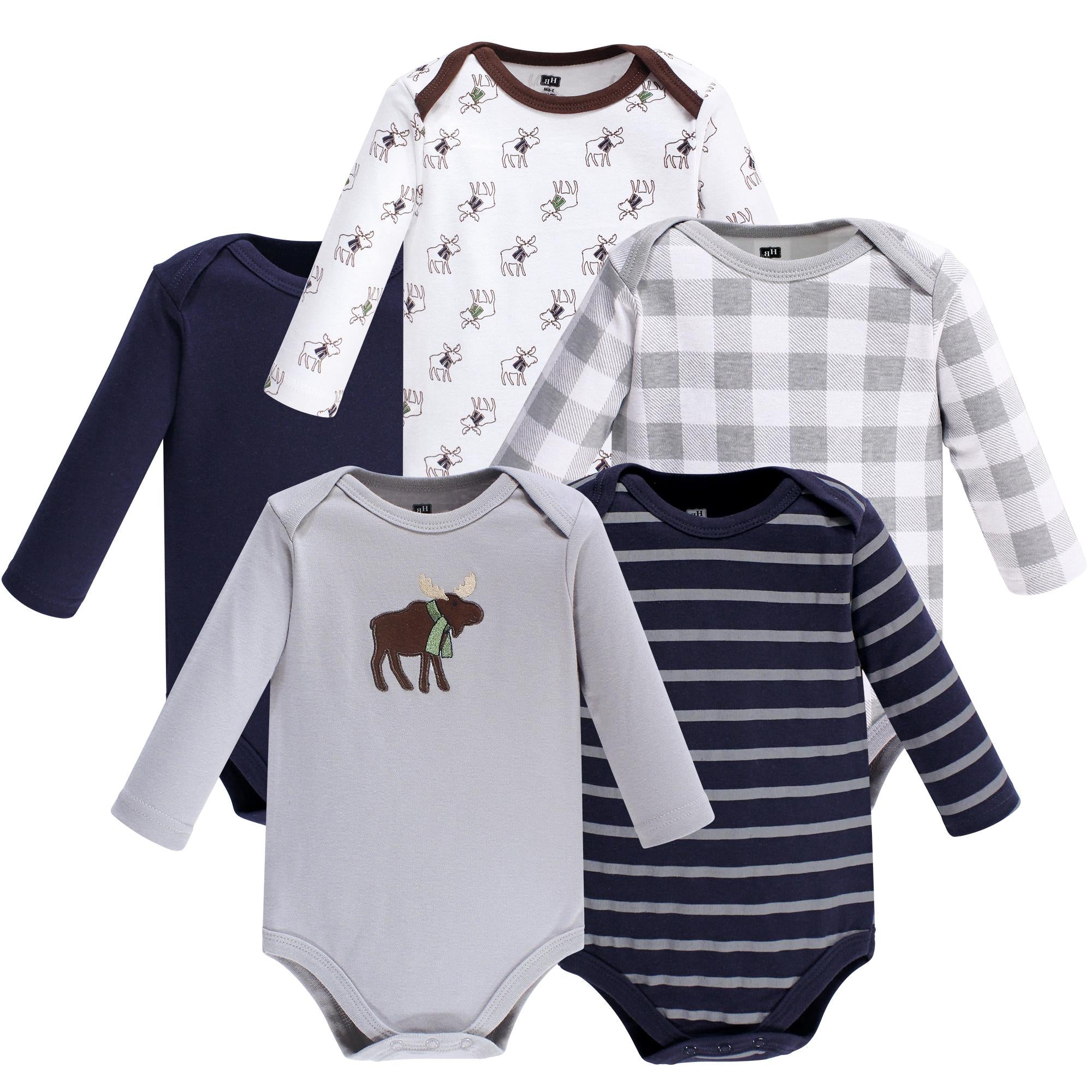 Boys Long Sleeve Bodysuits 5-Pack, Smoke Woodland