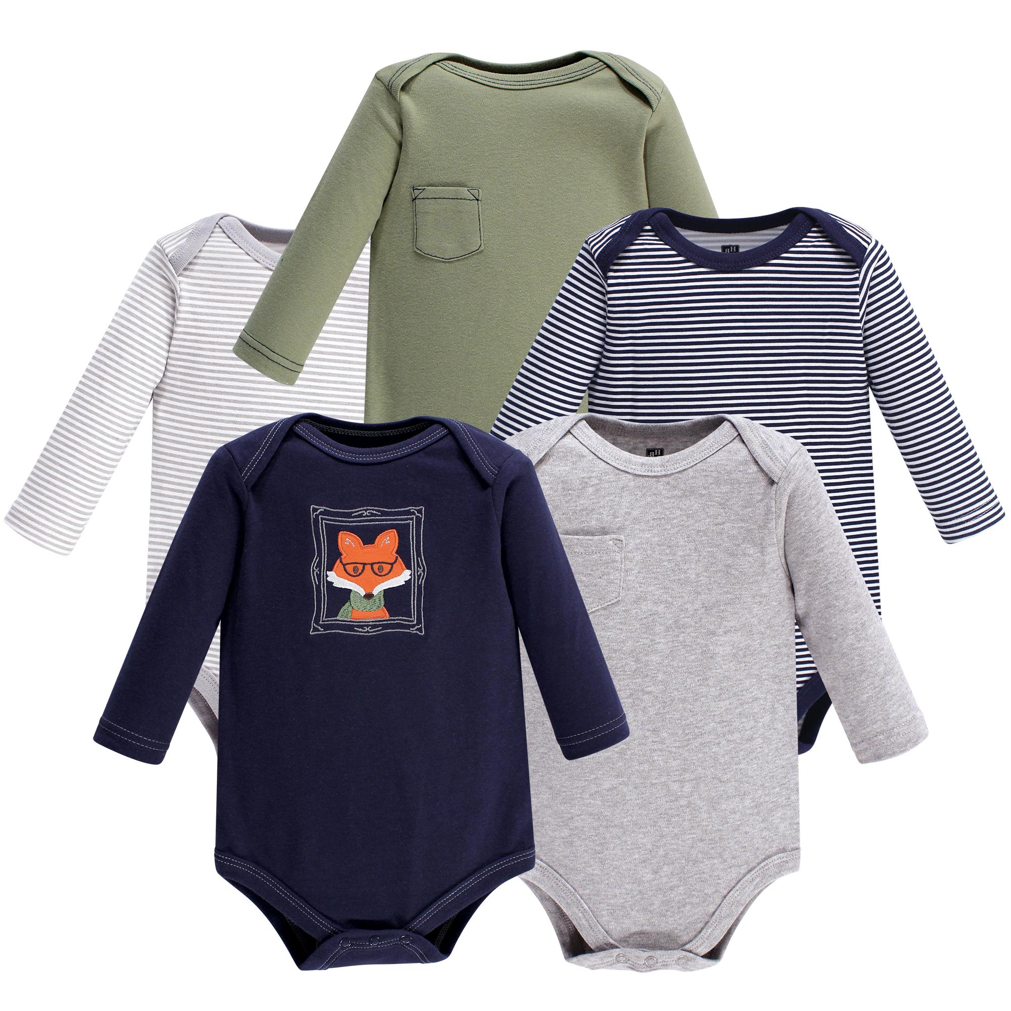Boys Long Sleeve Bodysuits 5-Pack, Clever Woodland Fox