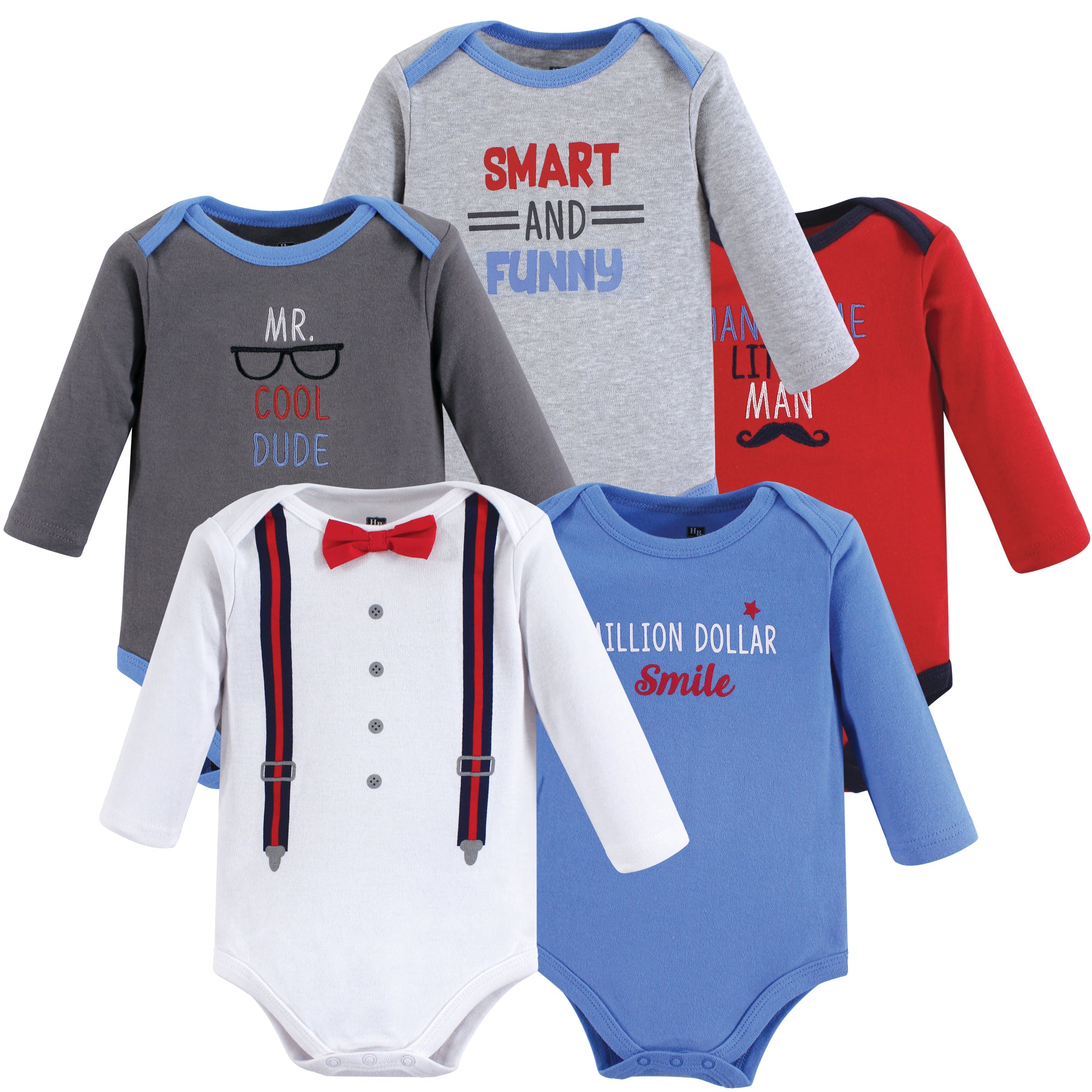 Boys Long Sleeve Bodysuits 5-Pack, Chilly Little Gent