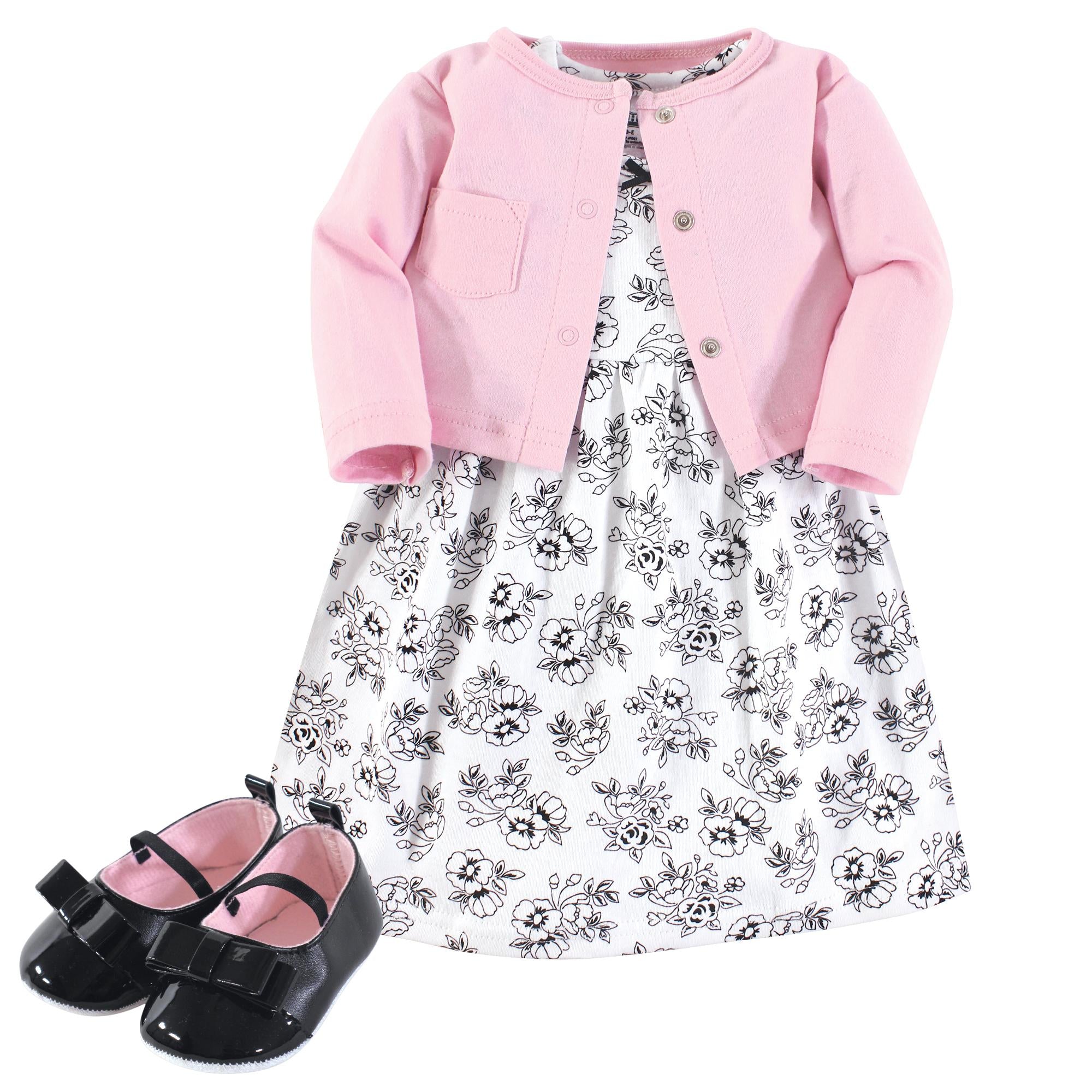 Girls Matching Cardigan, Dress and Shoes Set, Blush Garden Toile