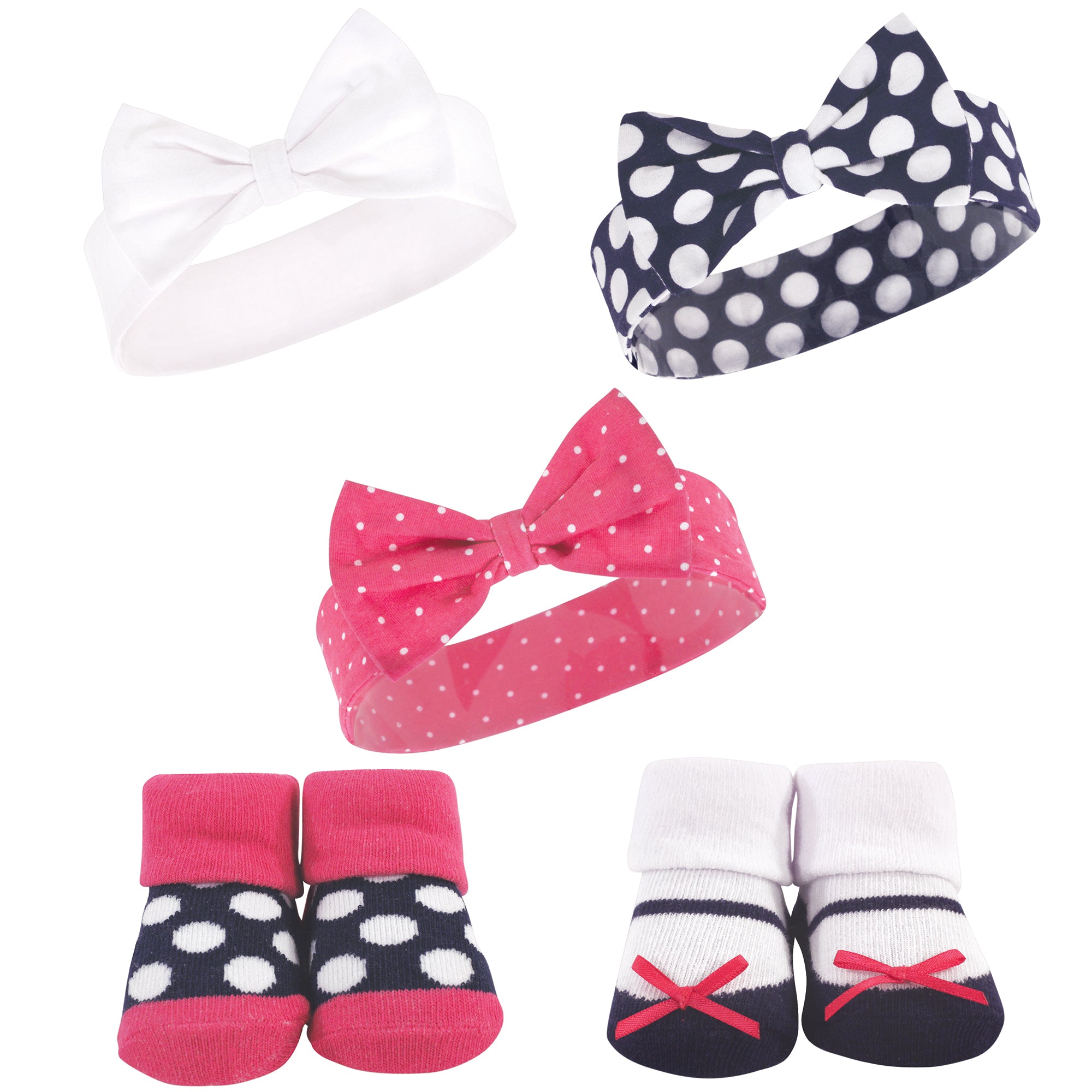 Girls Matching Socks and Hair Accessory Set, Midnight Blossom Dot