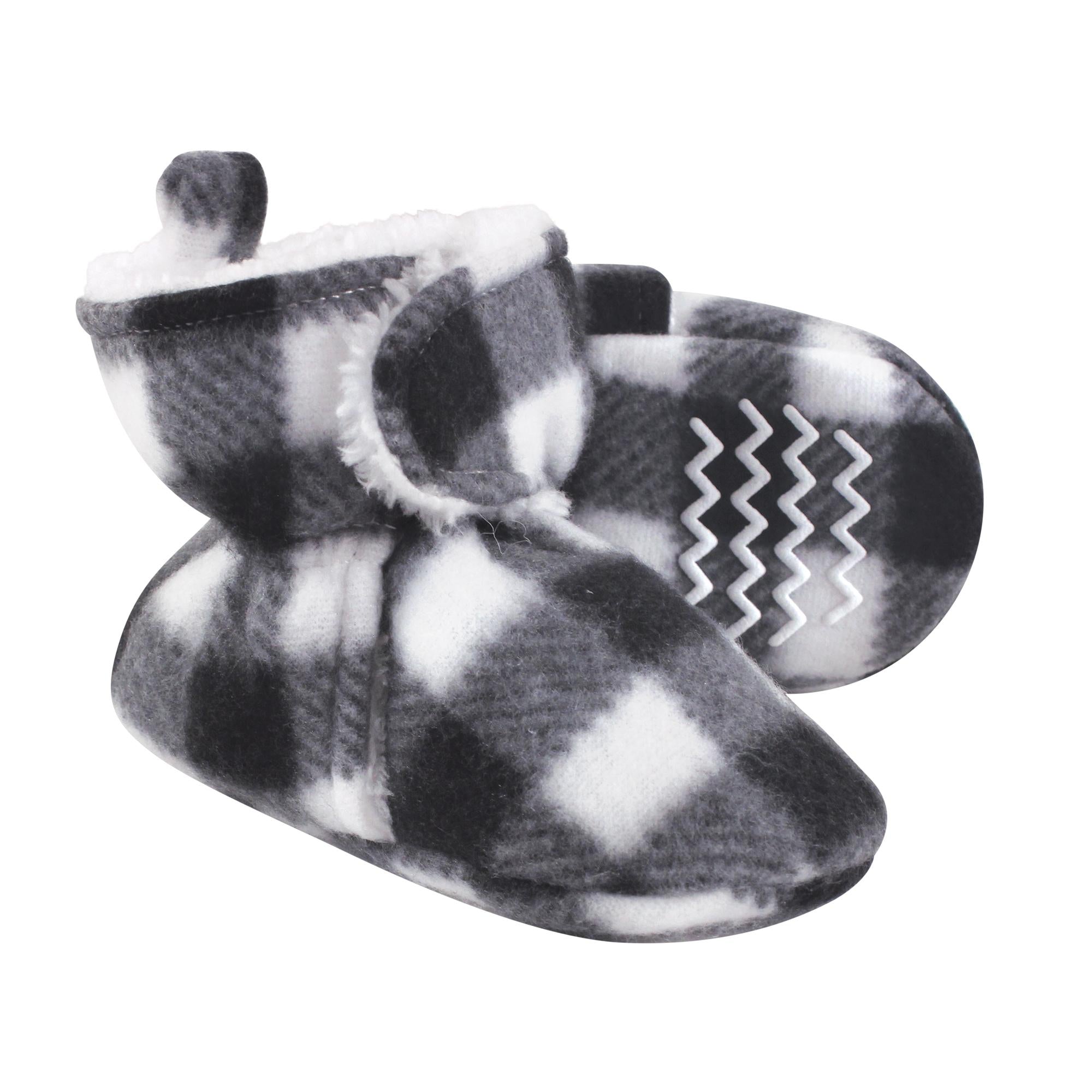 Unisex Sherpa Lined Fleece Slippers, Onyx and Snow Check