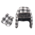 Unisex Cozy Winter Trapper Hat and Mittens Set, Smoky Ash Check