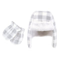 Unisex Cozy Winter Trapper Hat and Mittens Set, Smoky Ash Check