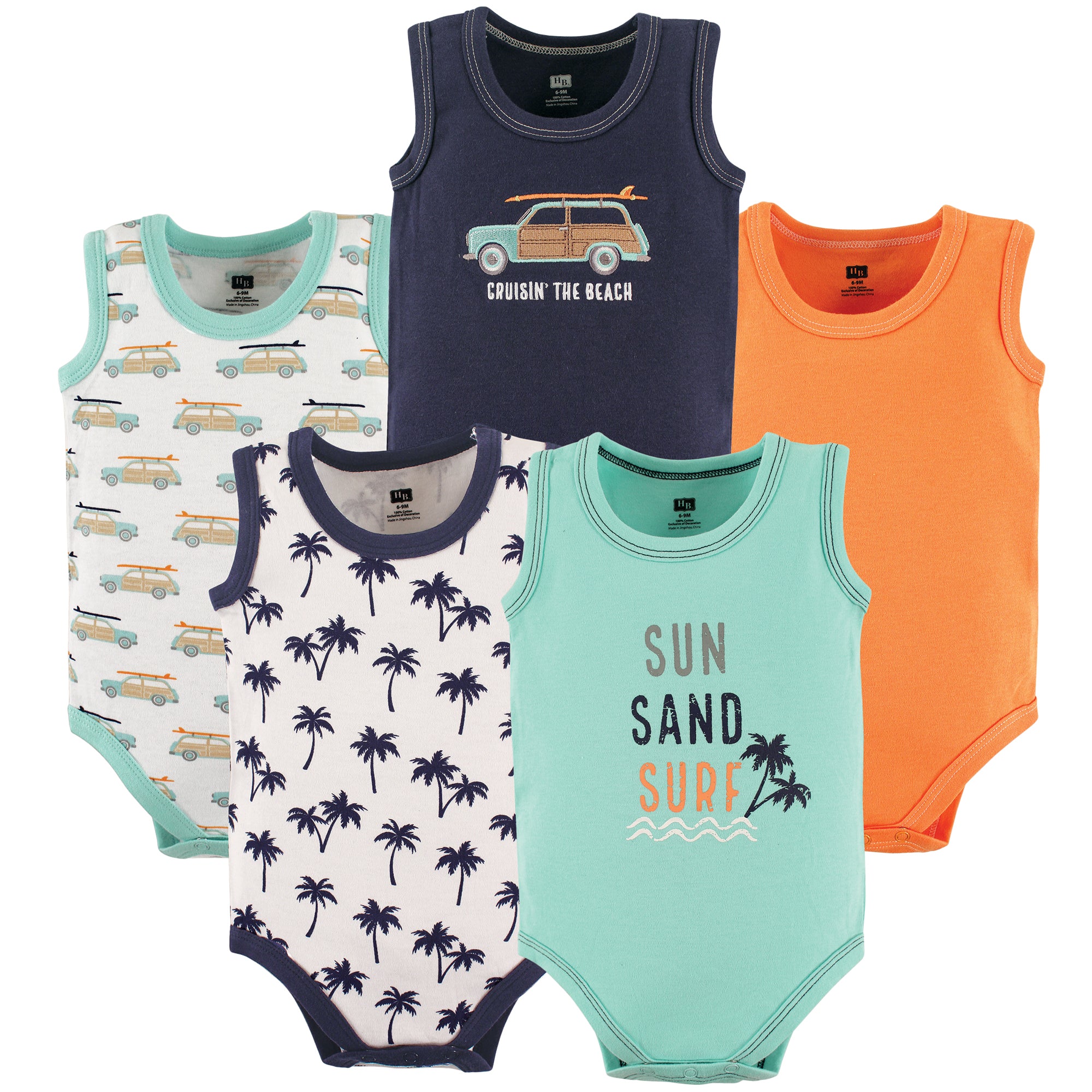 Boys Sleeveless Bodysuits, Beach Ride Blue
