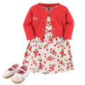 Girls Matching Cardigan, Dress and Shoes Set, Berry Delight