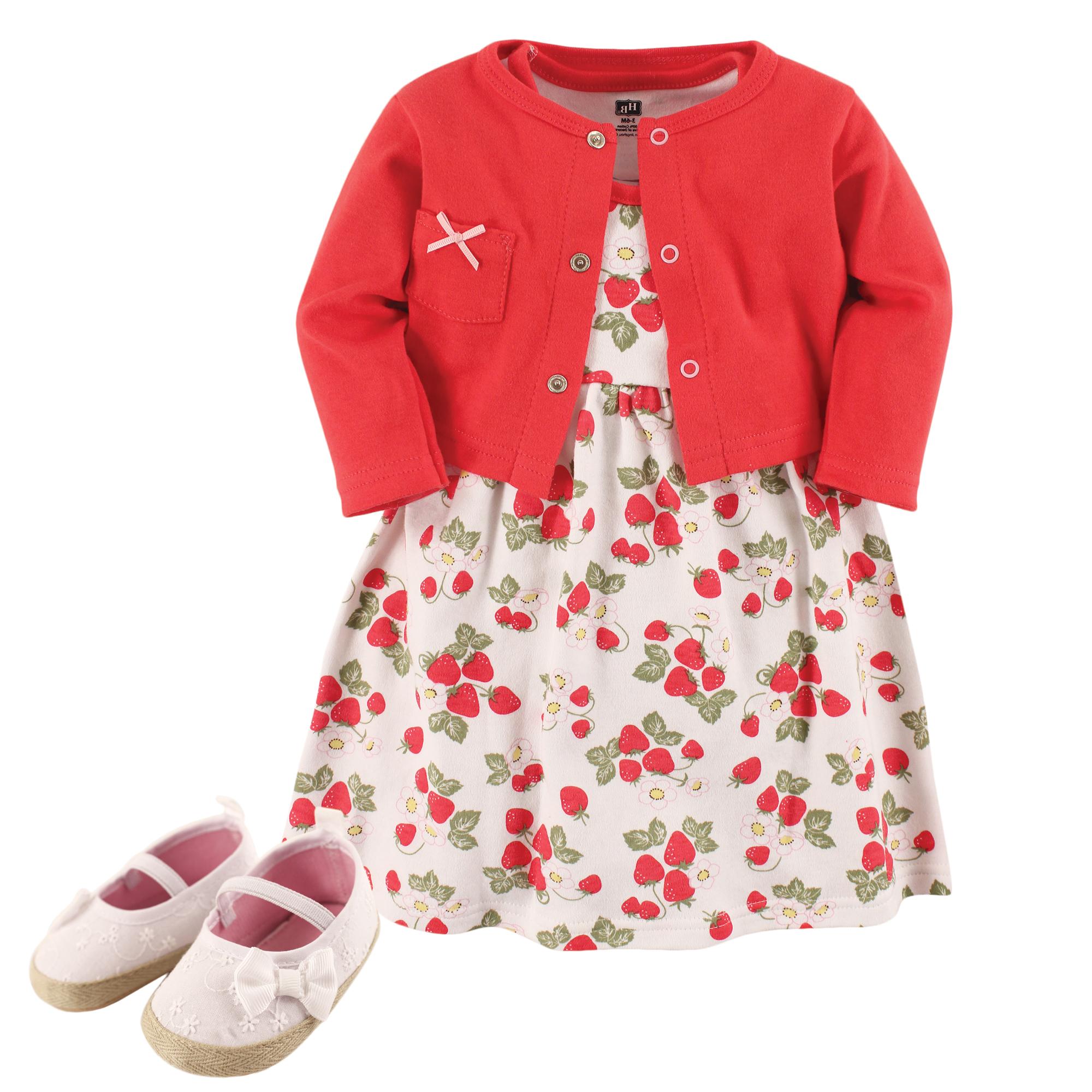 Girls Matching Cardigan, Dress and Shoes Set, Berry Delight