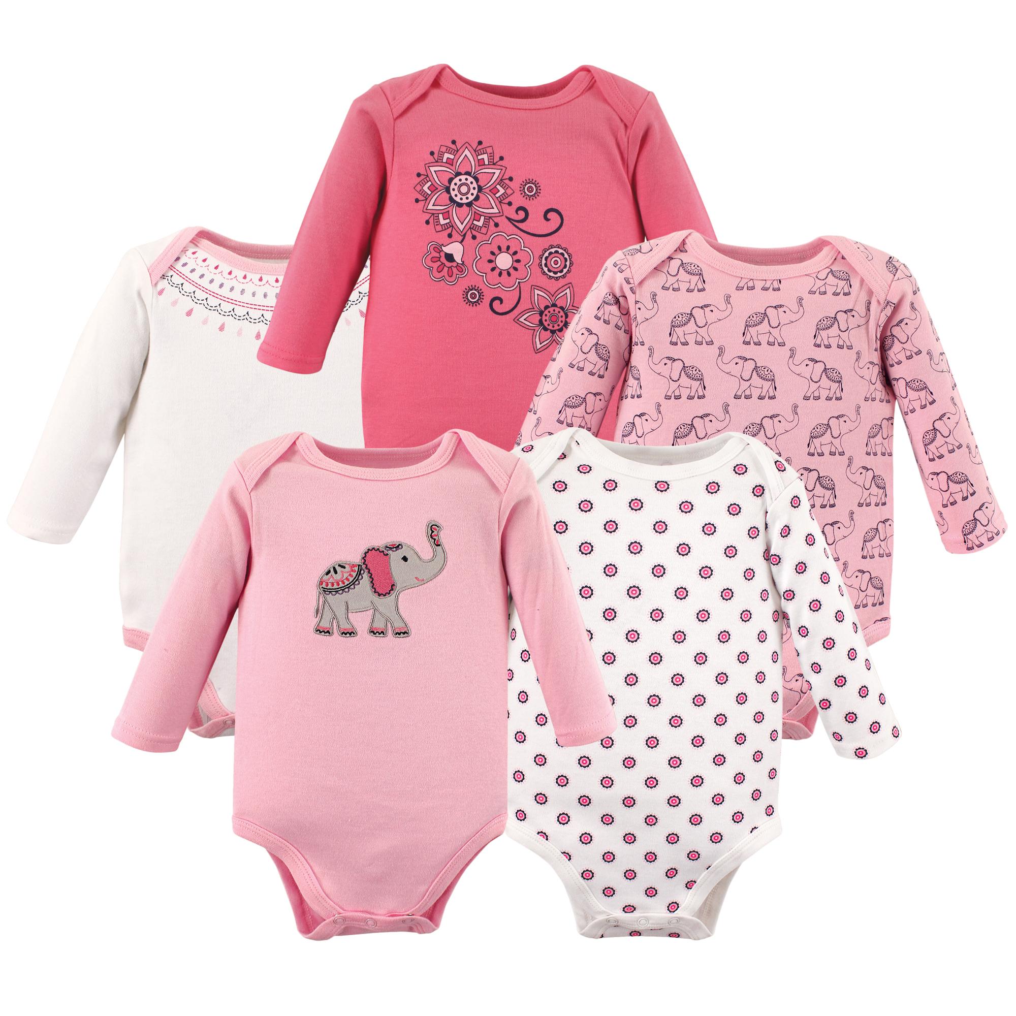 Girls Long Sleeve Bodysuits 5-Pack, Bohemian Spirit Elephant