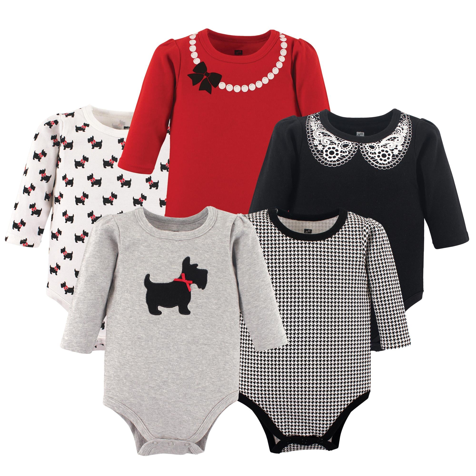 Girls Long Sleeve Bodysuits 5-Pack, Little Scottie Print