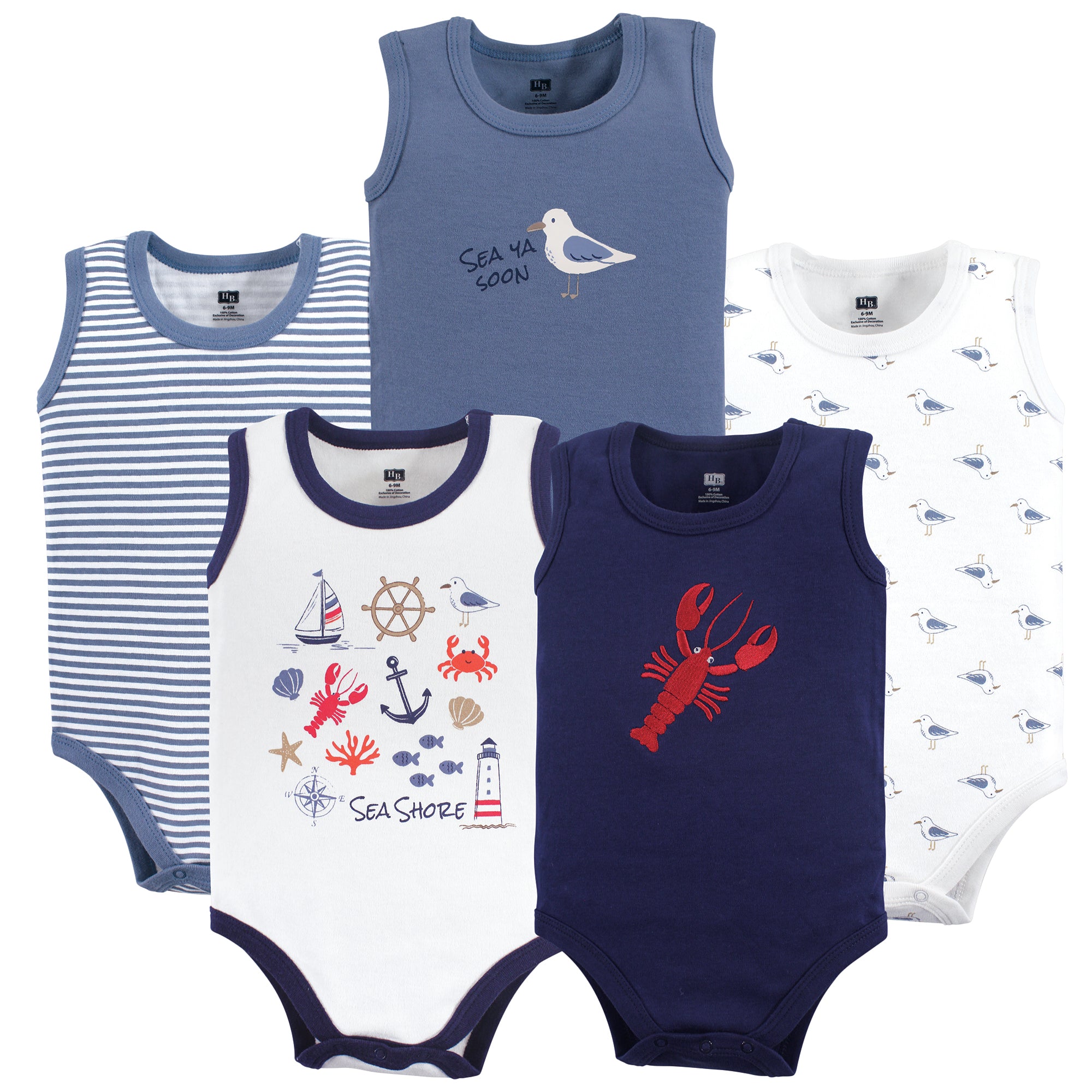 Boys Sleeveless Bodysuits, Ocean Drift