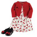 Girls Matching Cardigan, Dress and Shoes Set, Crimson Harvest